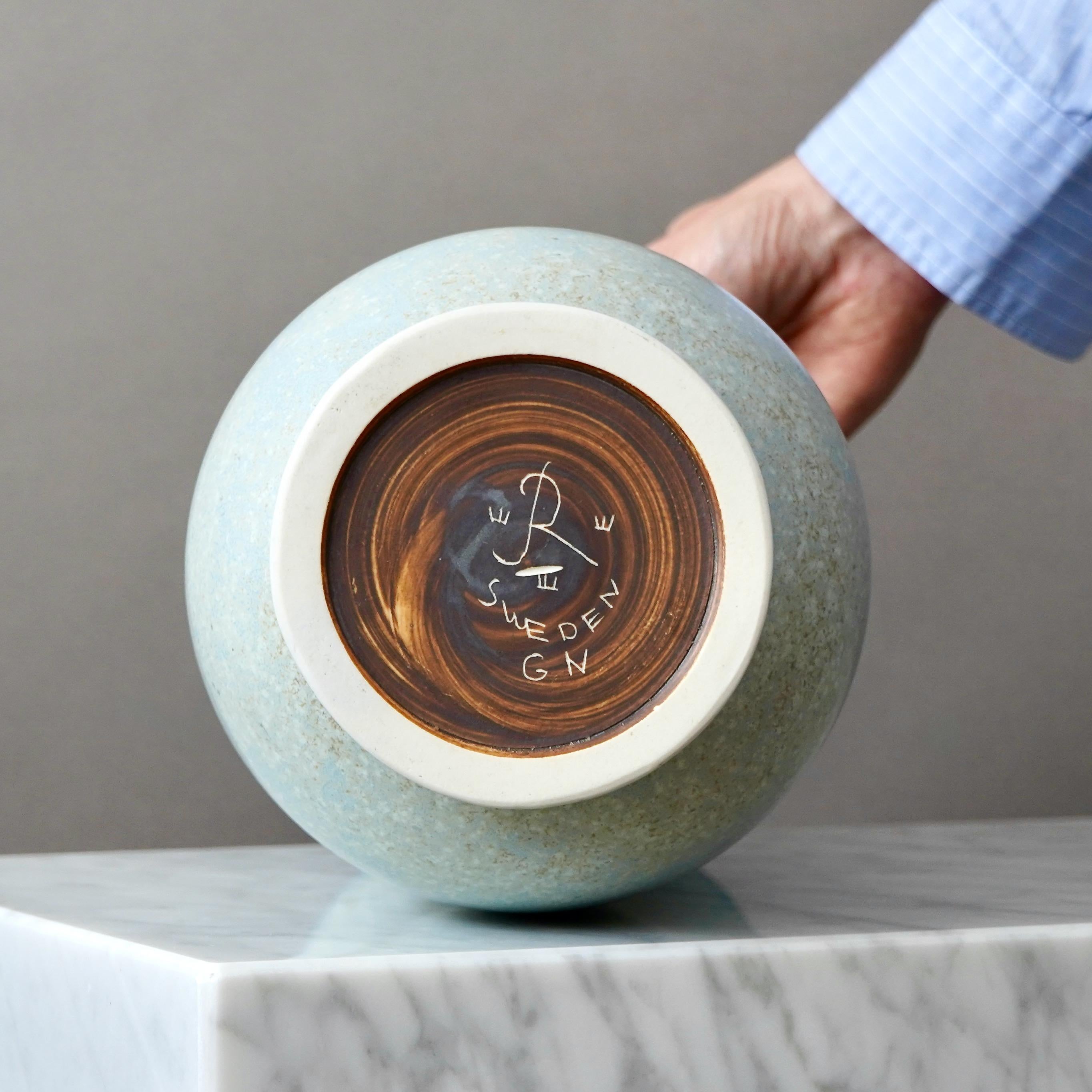 Blaue Bodenvase aus Steingut von Gunnar Nylund für Rorstrand, Schweden, 1940er Jahre im Angebot 4