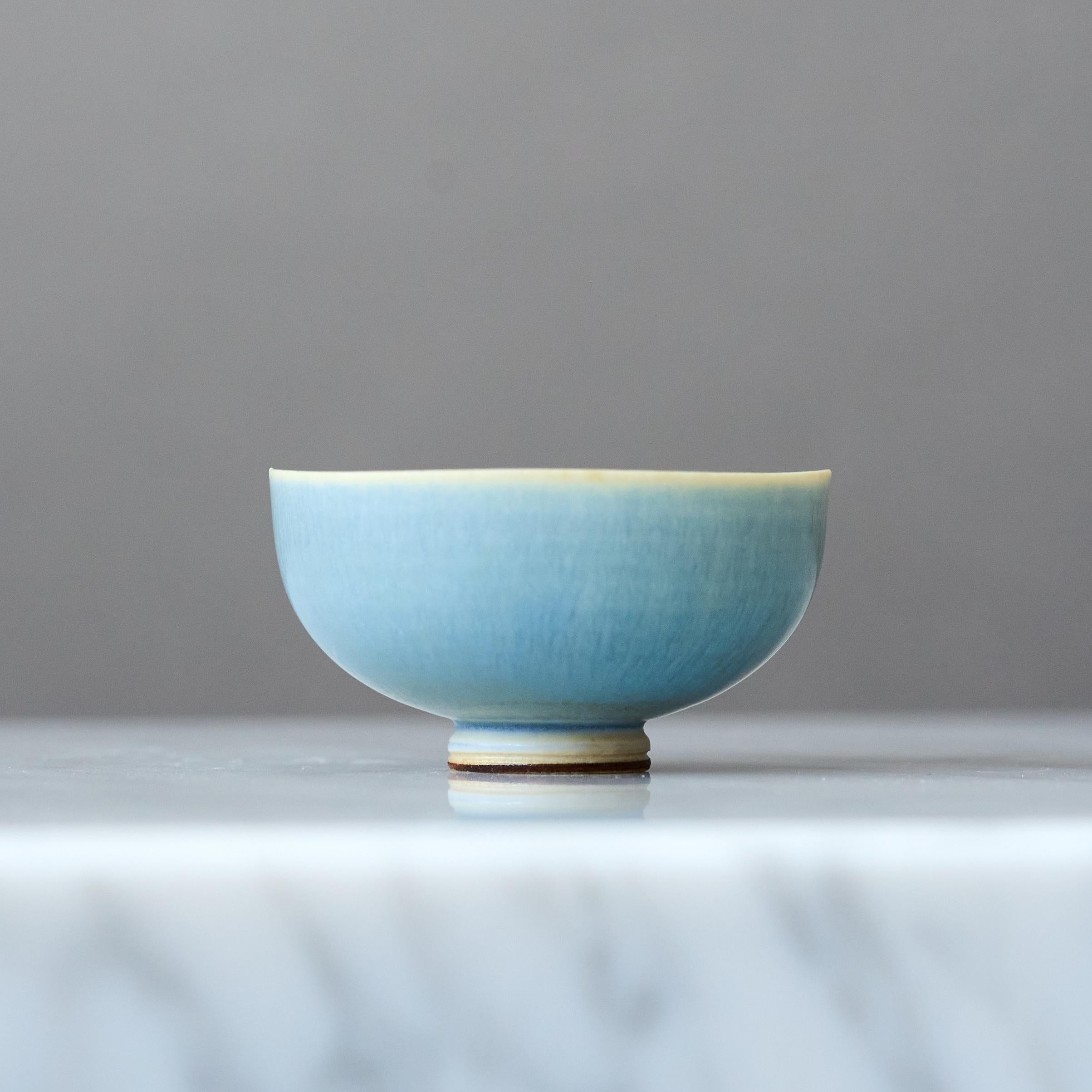 Swedish Blue Stoneware Miniature Bowl by Berndt Friberg. Gustavsberg, Sweden, 1960s For Sale