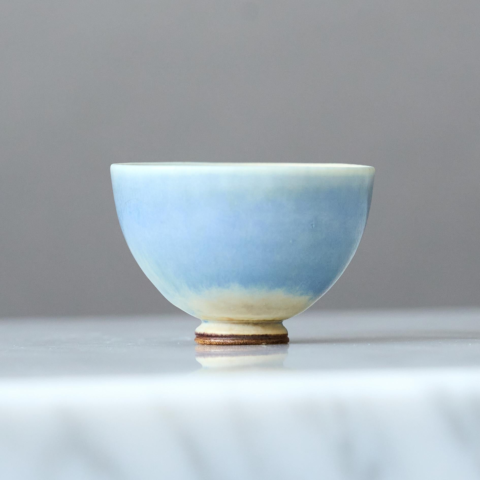 Swedish Blue Stoneware Miniature Bowl by Berndt Friberg. Gustavsberg, Sweden, 1960s For Sale