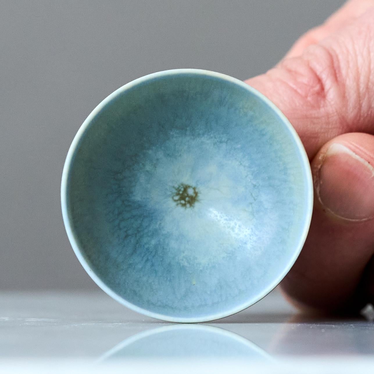 Glazed Blue Stoneware Miniature Bowl by Berndt Friberg. Gustavsberg, Sweden, 1960s For Sale