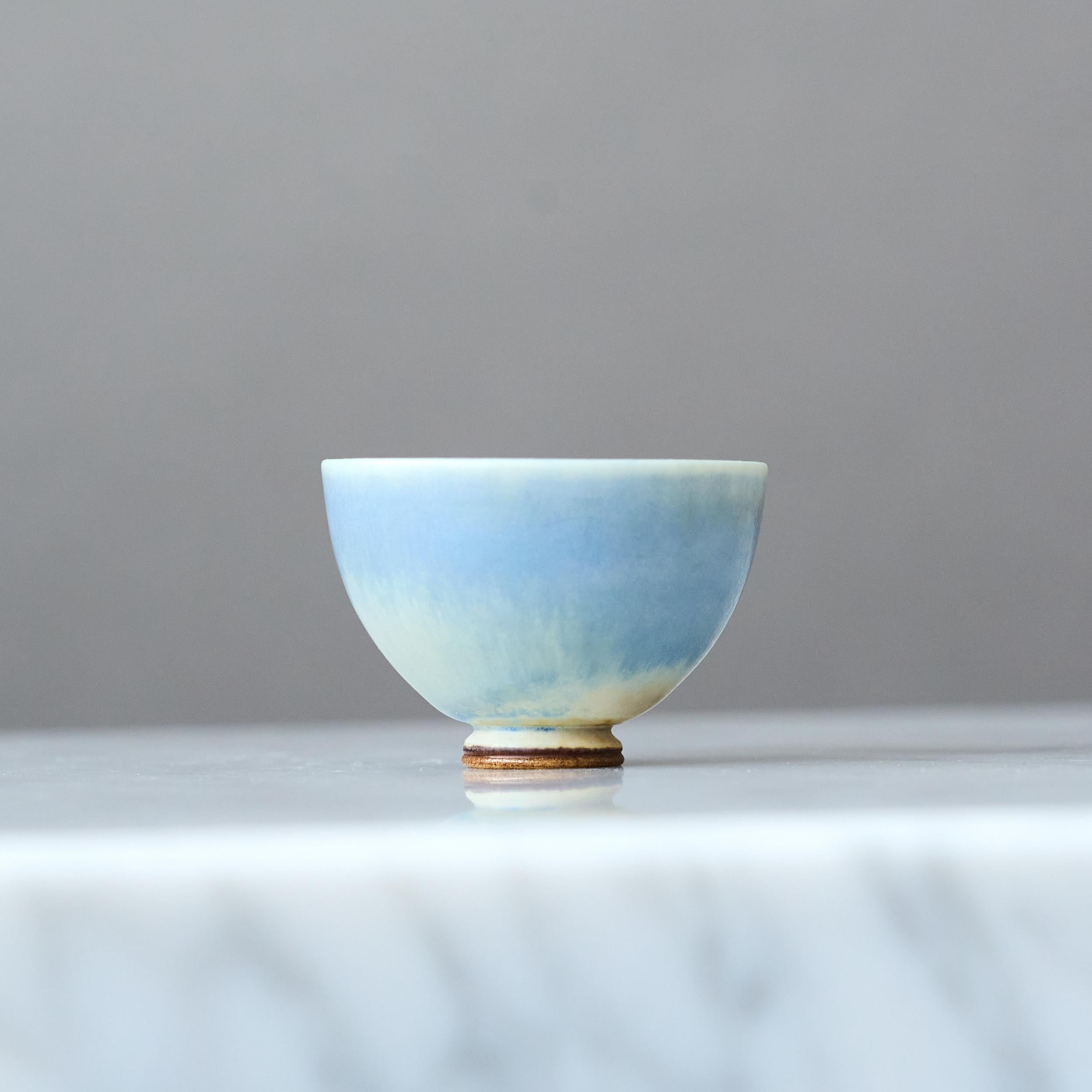 20th Century Blue Stoneware Miniature Bowl by Berndt Friberg. Gustavsberg, Sweden, 1960s For Sale