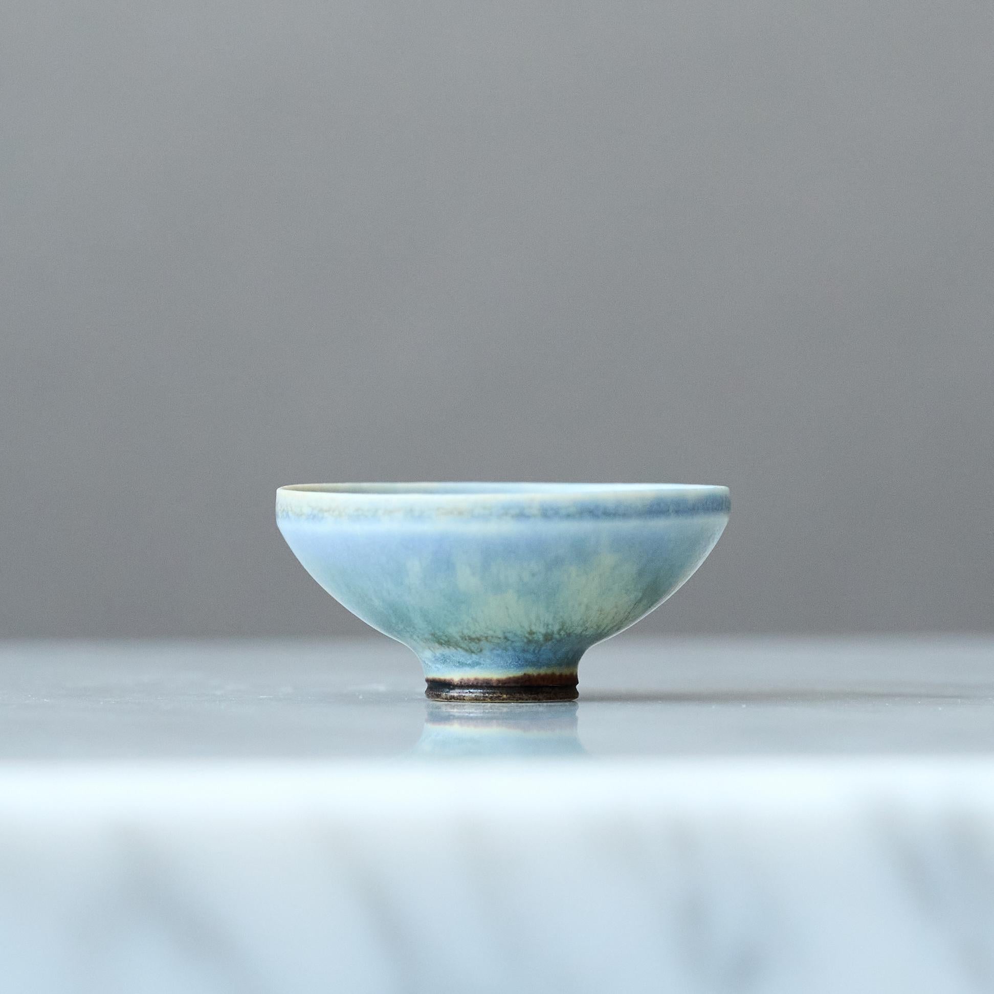 20th Century Blue Stoneware Miniature Bowl by Berndt Friberg. Gustavsberg, Sweden, 1960s For Sale