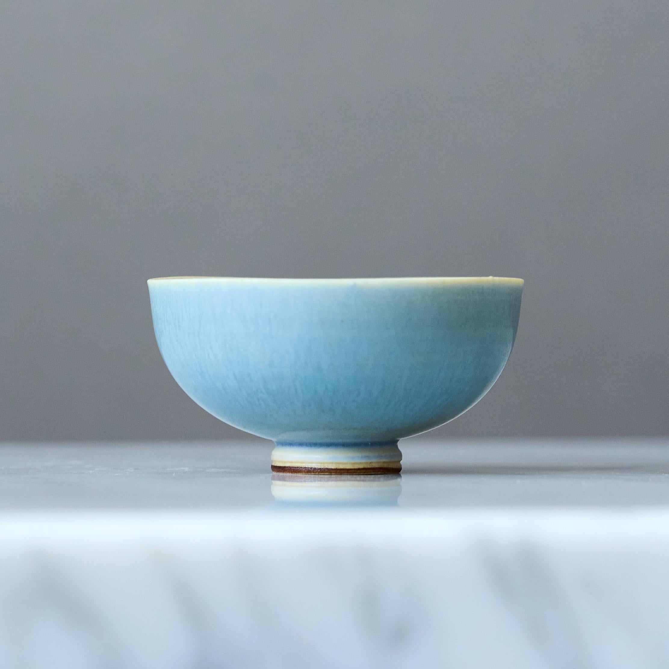 Ceramic Blue Stoneware Miniature Bowl by Berndt Friberg. Gustavsberg, Sweden, 1960s For Sale
