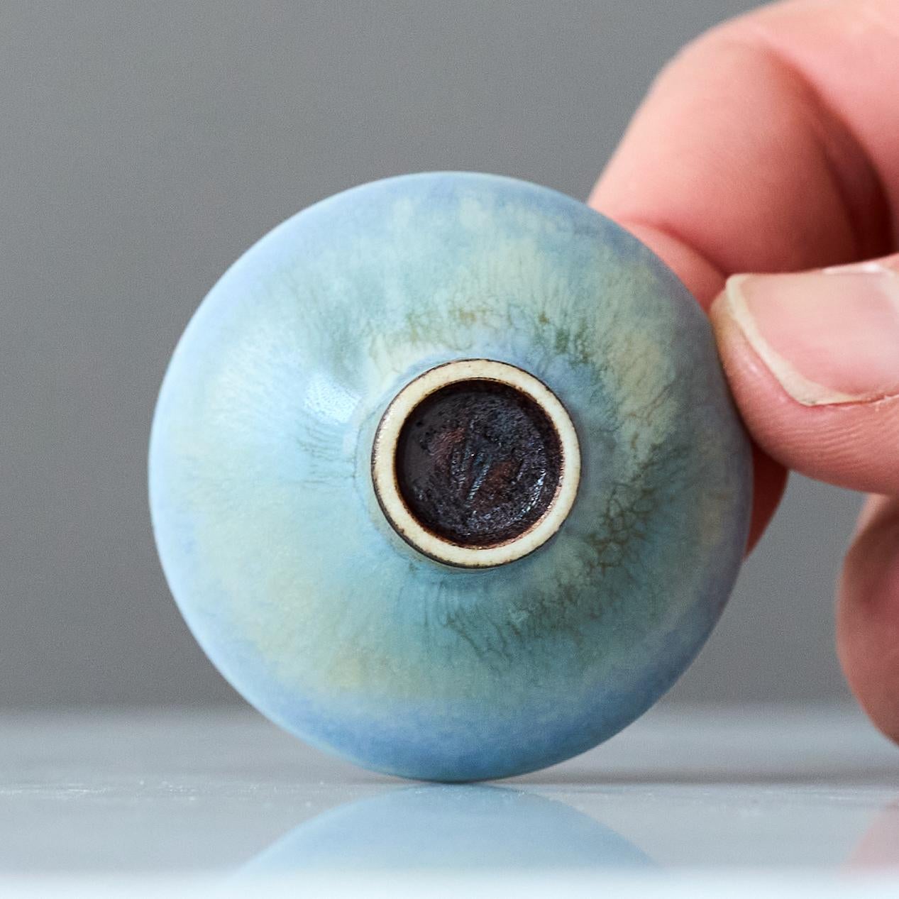 Ceramic Blue Stoneware Miniature Bowl by Berndt Friberg. Gustavsberg, Sweden, 1960s For Sale