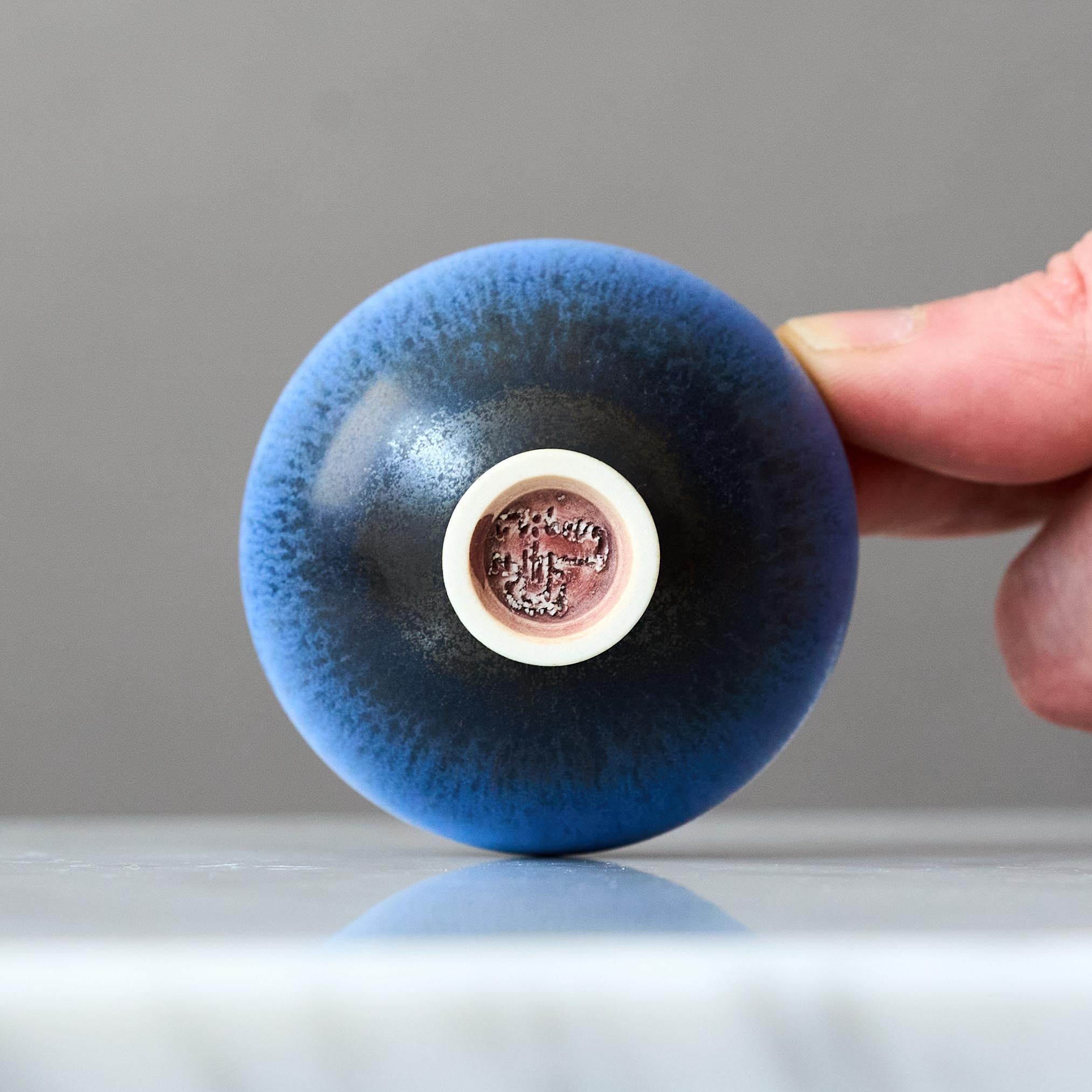 Blue Stoneware Miniature Bowl by Berndt Friberg. Gustavsberg, Sweden, 1966 For Sale 2