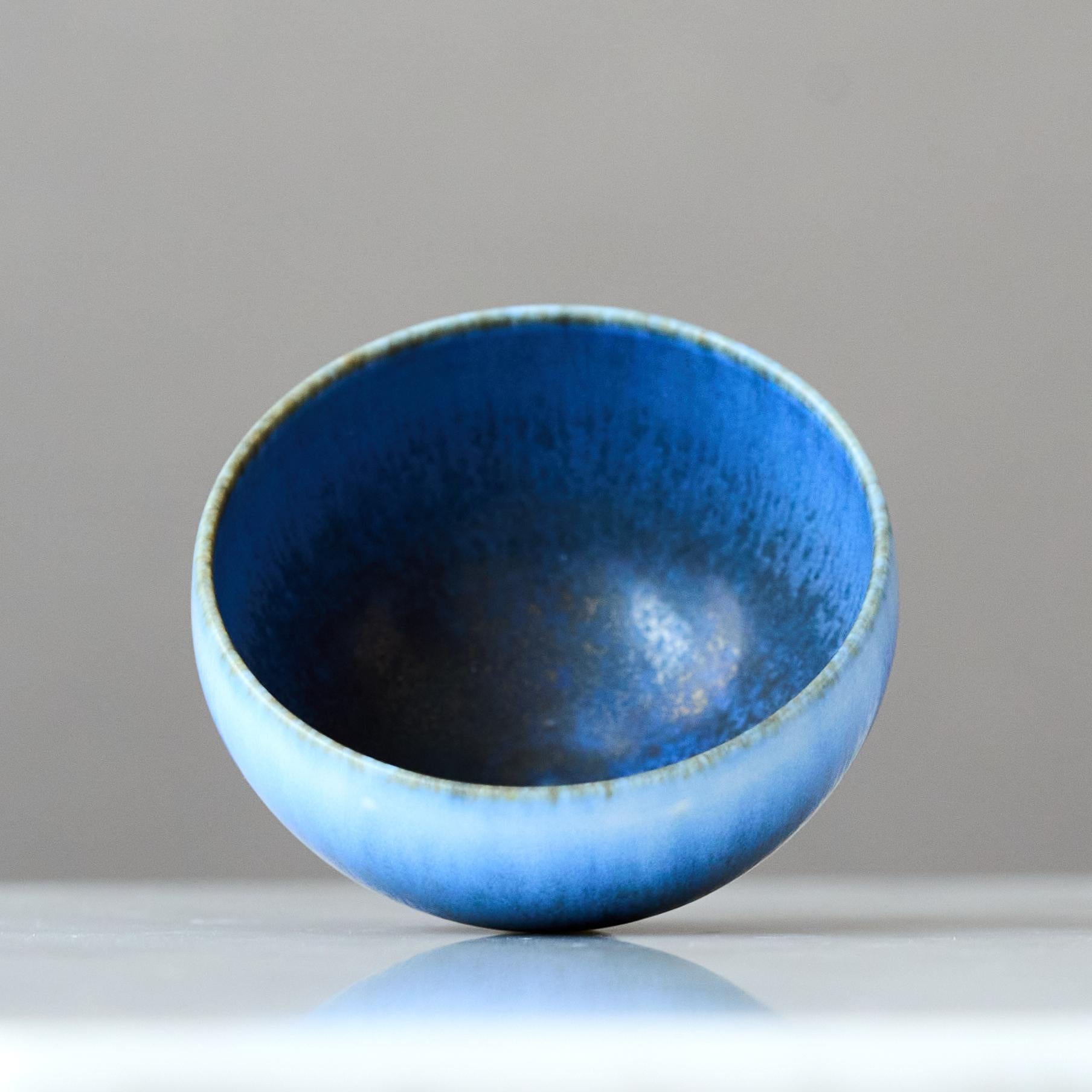Swedish Blue Stoneware Miniature Bowl by Berndt Friberg. Gustavsberg, Sweden, 1966 For Sale