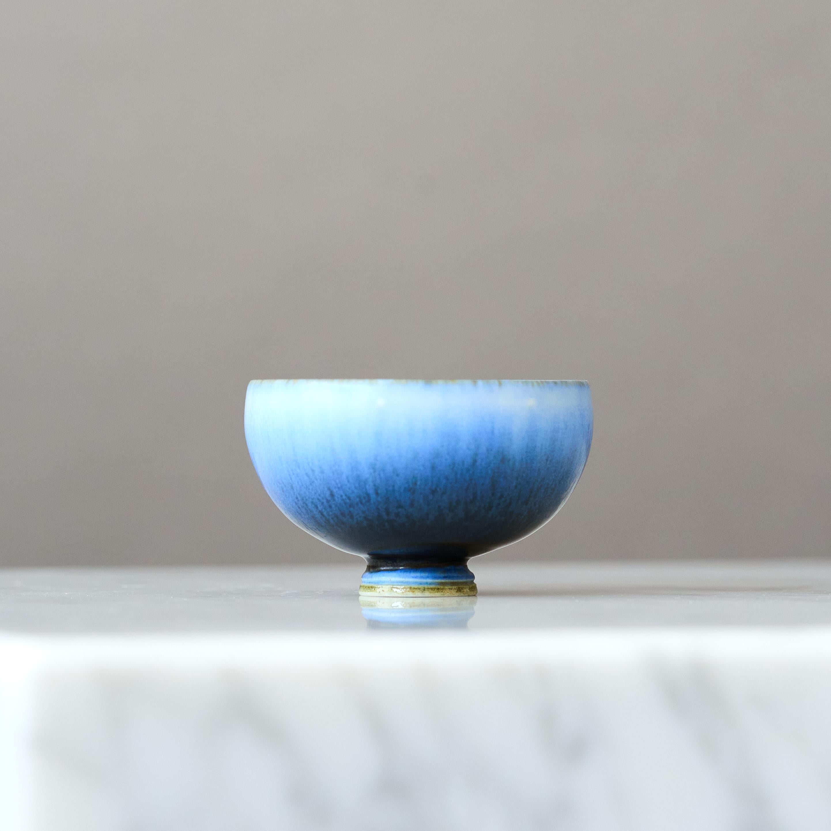 20th Century Blue Stoneware Miniature Bowl by Berndt Friberg. Gustavsberg, Sweden, 1966 For Sale