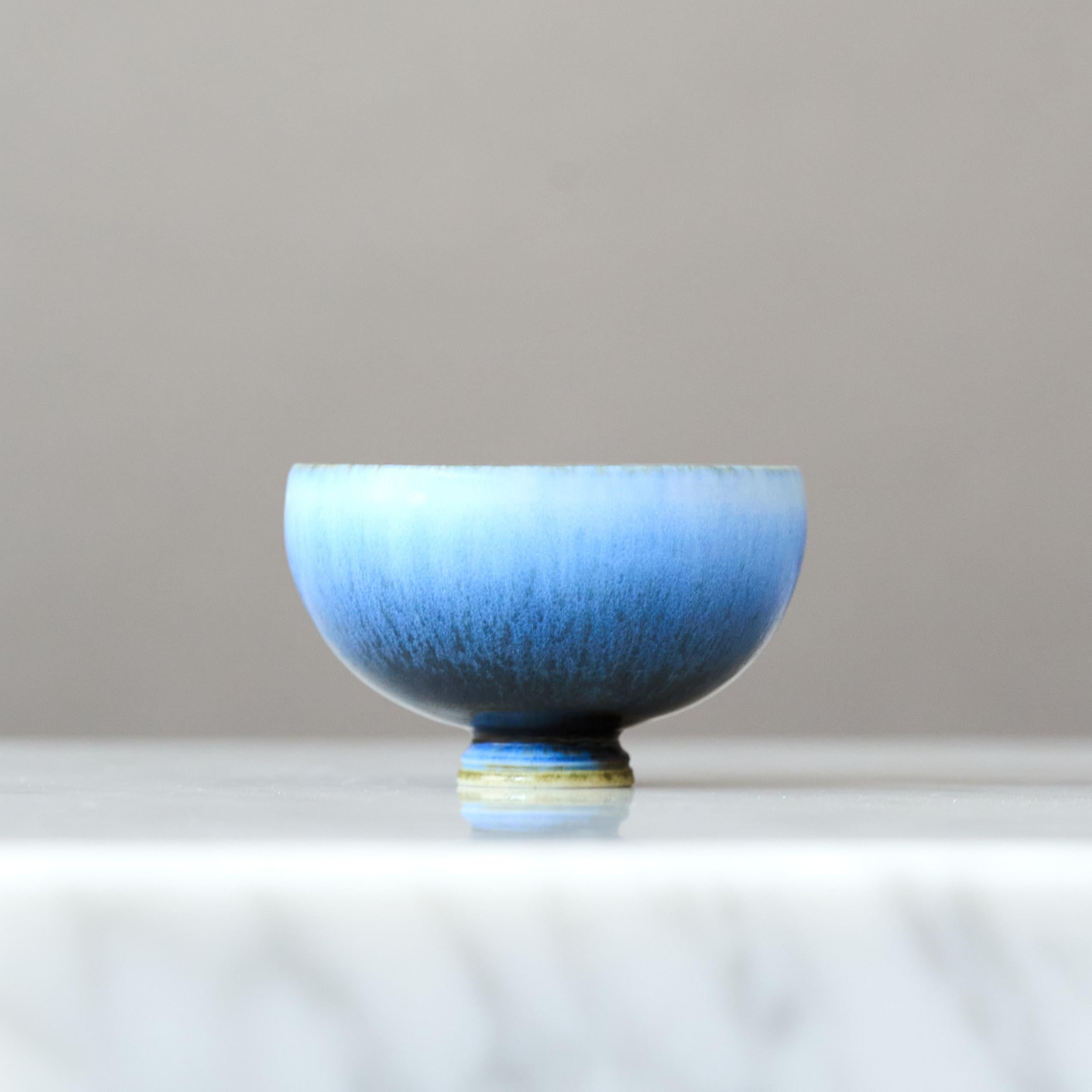 Ceramic Blue Stoneware Miniature Bowl by Berndt Friberg. Gustavsberg, Sweden, 1966 For Sale