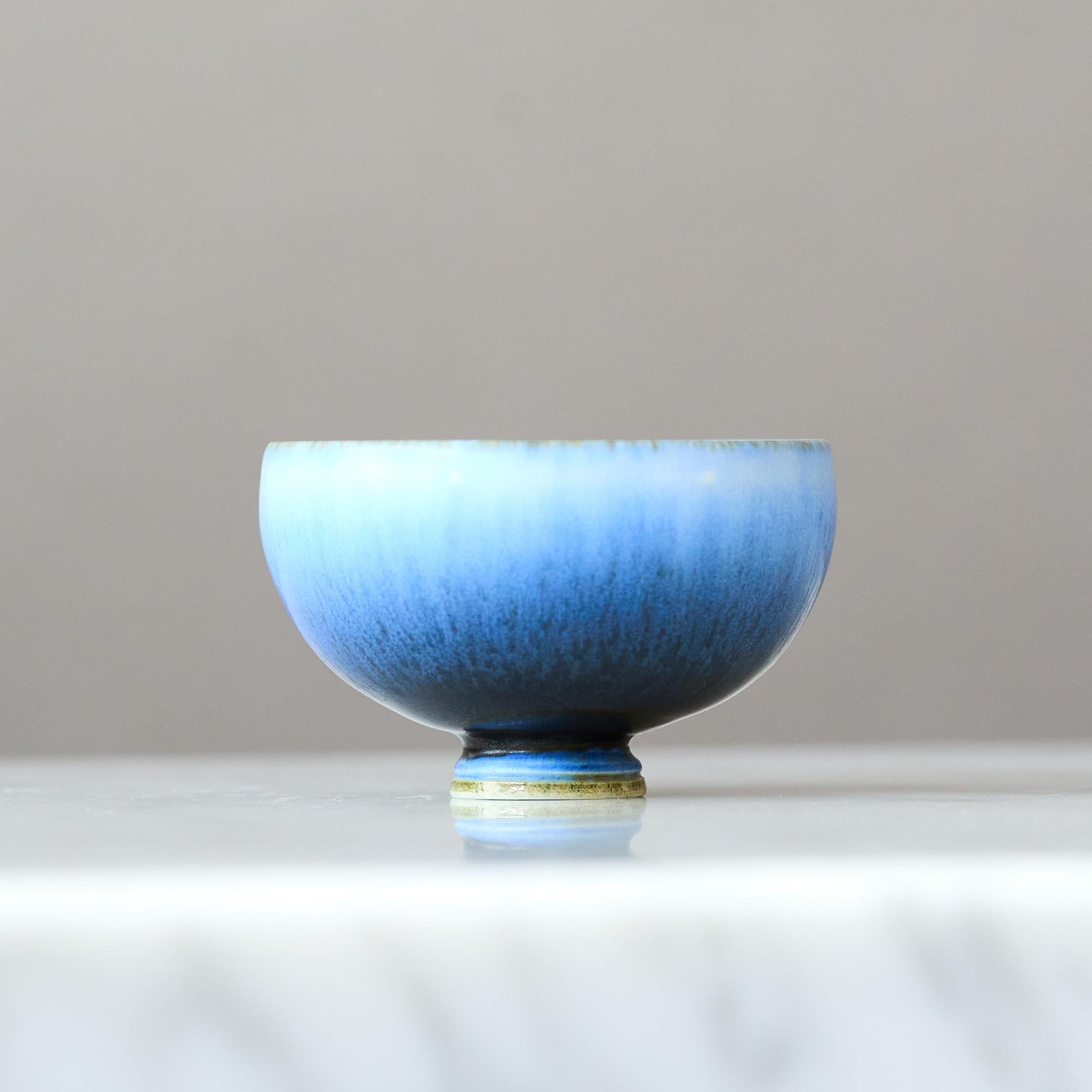 Blue Stoneware Miniature Bowl by Berndt Friberg. Gustavsberg, Sweden, 1966 For Sale 1