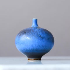 Blue Stoneware Miniature Vase by Berndt Friberg. Gustavsberg Studio Sweden 1960s