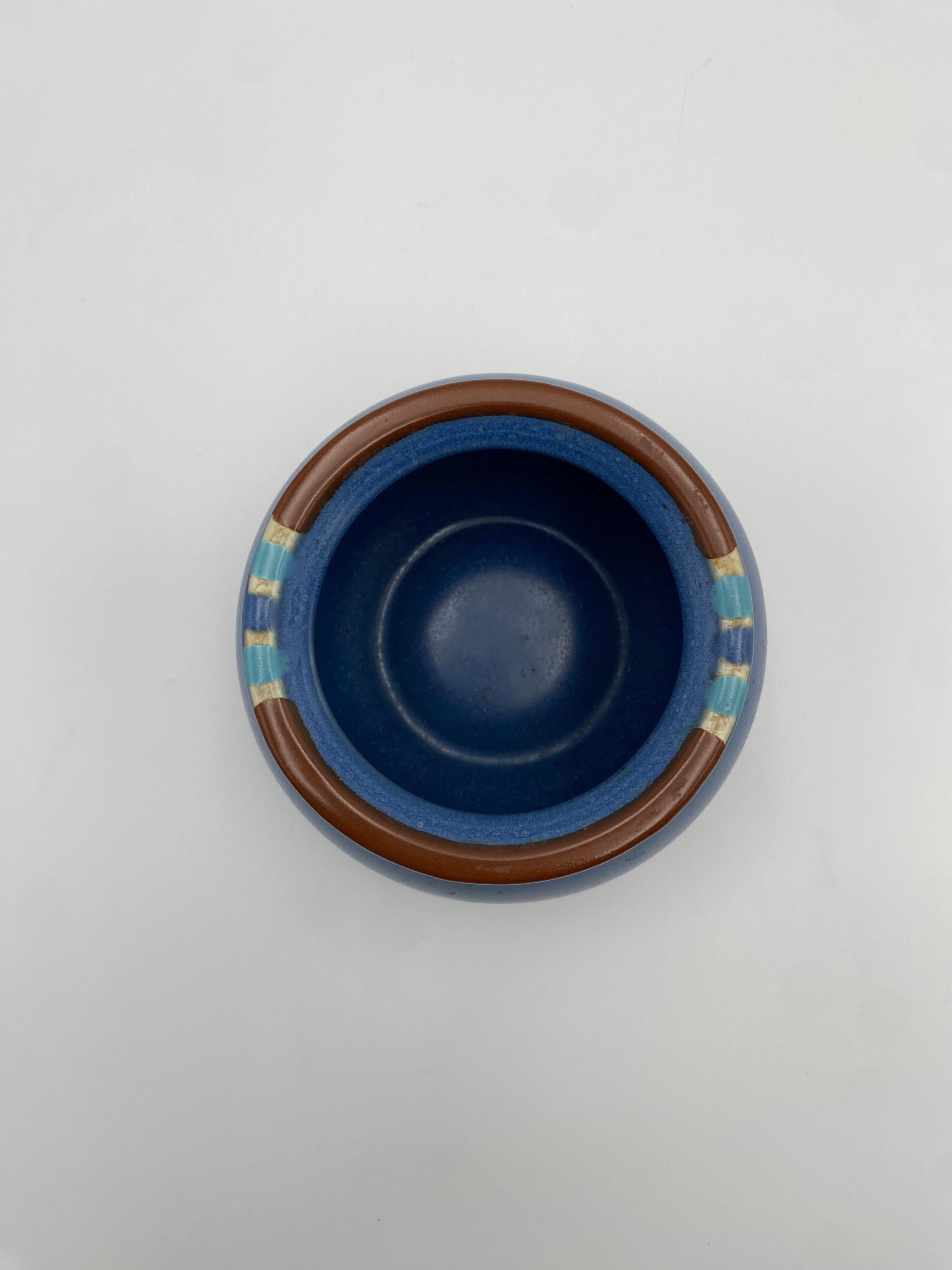 Fired Blue Stoneware Open Bowl By Dansk  For Sale