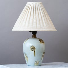 Blue Stoneware Table Lamp by Gertrud Lönegren. Rörstrand, Sweden, 1930s