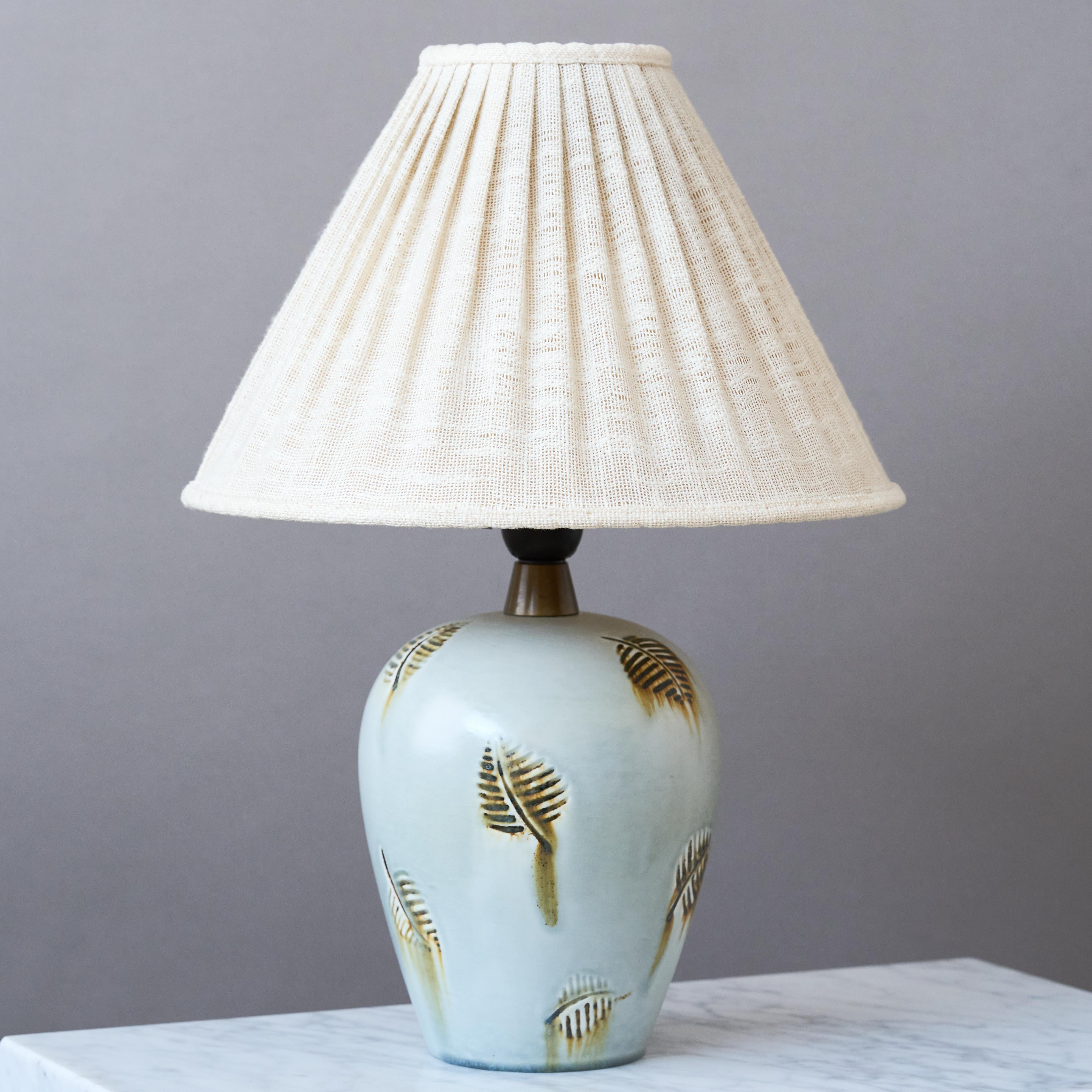 Scandinavian Modern Blue Stoneware Table Lamp by Gertrud Lönegren. Rörstrand, Sweden, 1930s For Sale