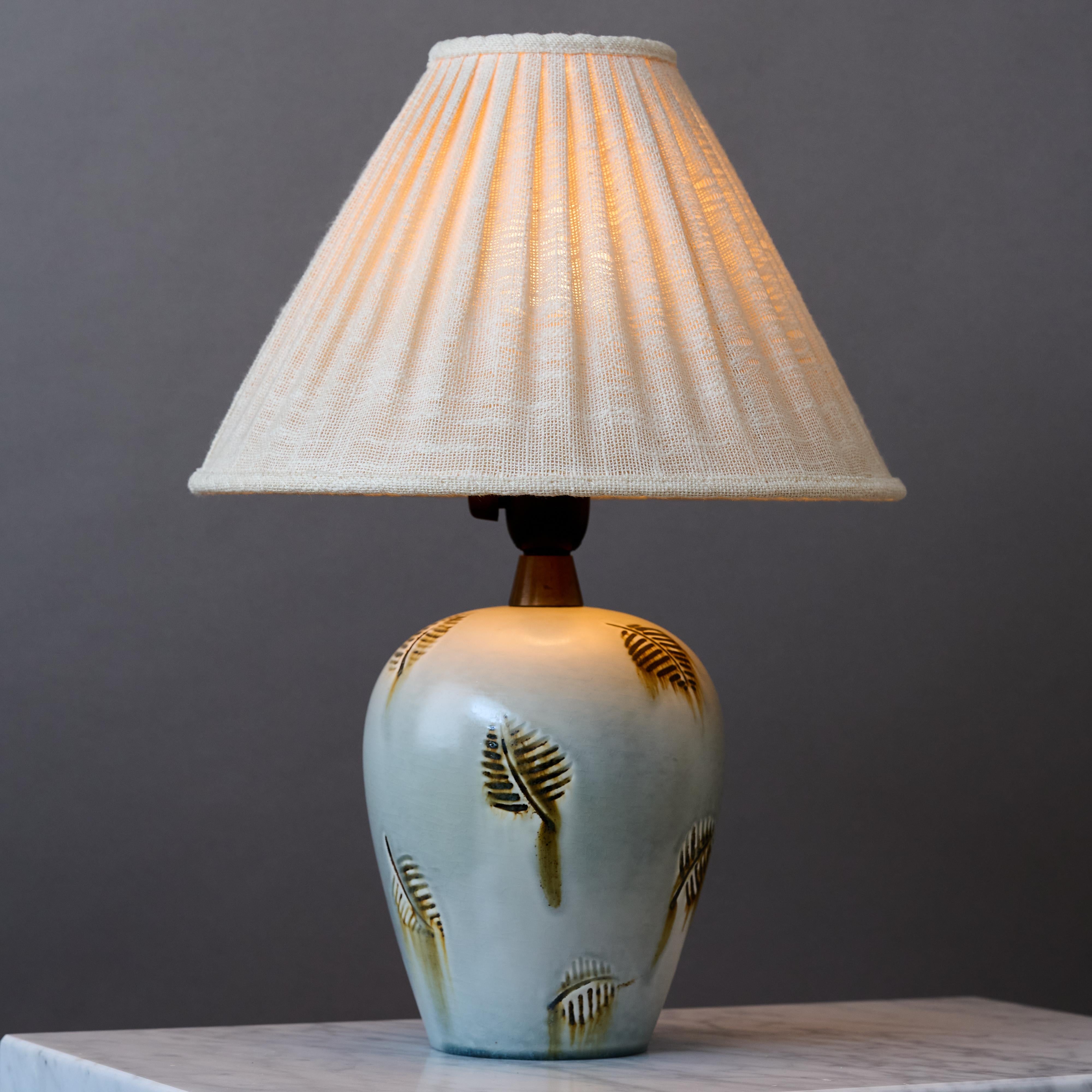 Swedish Blue Stoneware Table Lamp by Gertrud Lönegren. Rörstrand, Sweden, 1930s For Sale