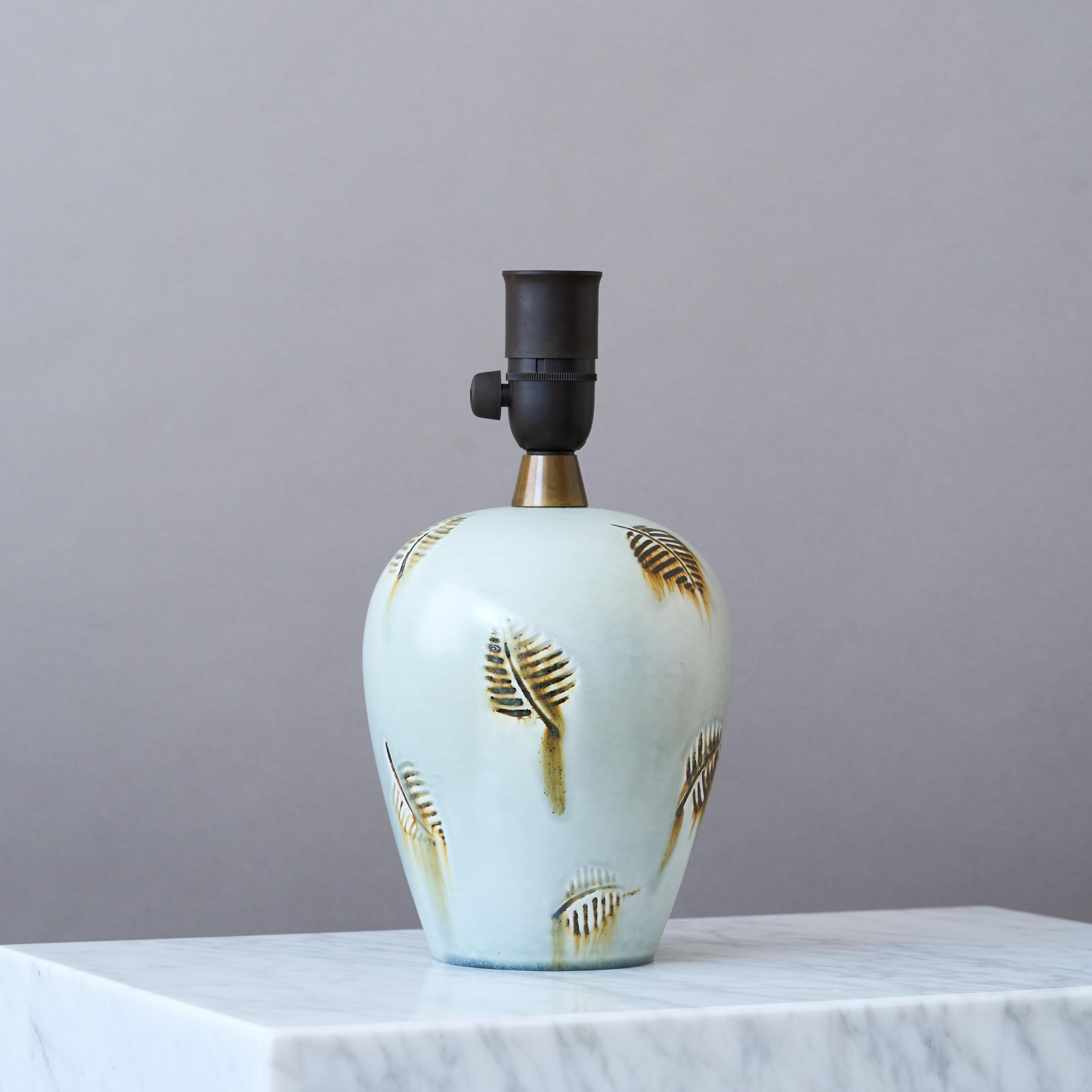20th Century Blue Stoneware Table Lamp by Gertrud Lönegren. Rörstrand, Sweden, 1930s For Sale