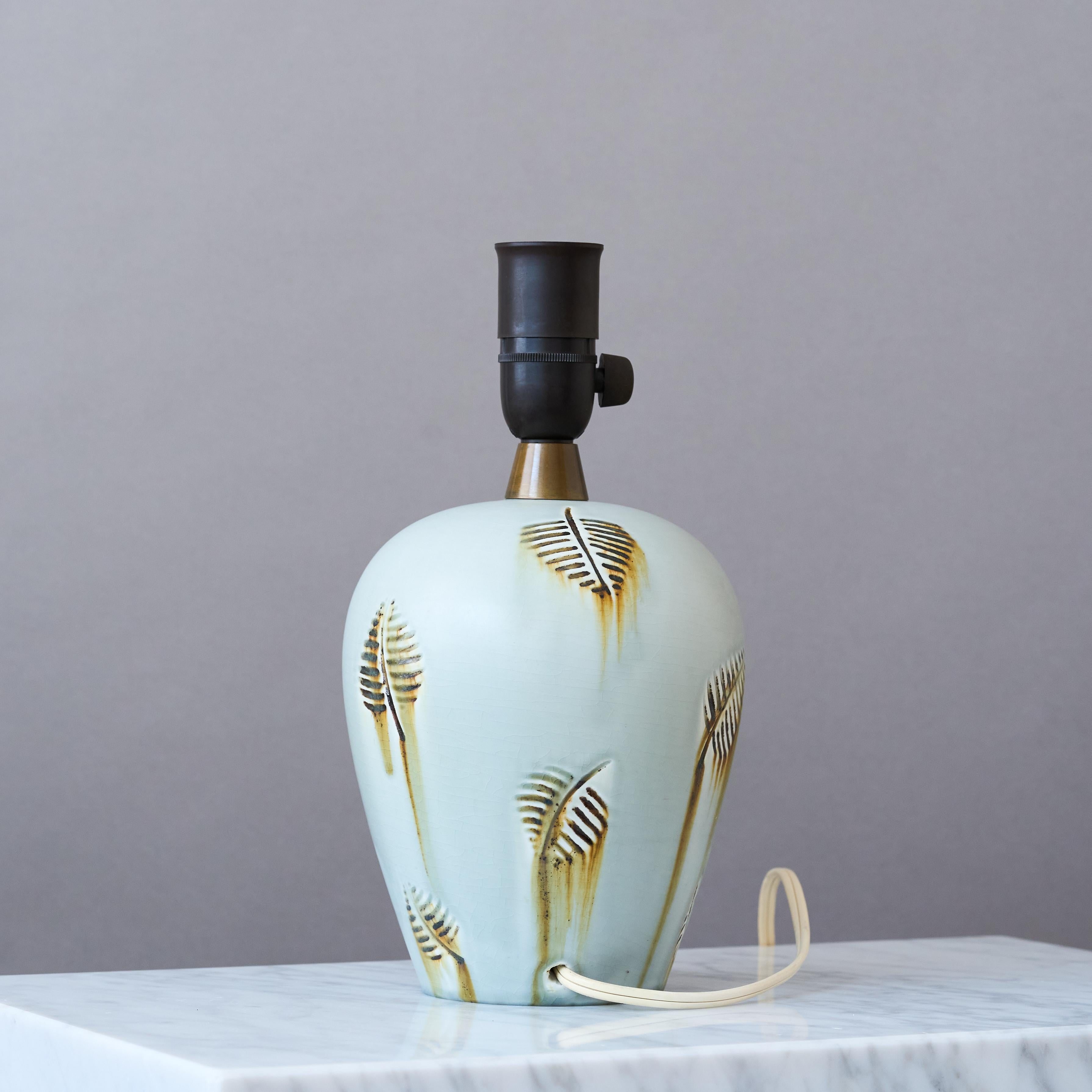 Ceramic Blue Stoneware Table Lamp by Gertrud Lönegren. Rörstrand, Sweden, 1930s For Sale