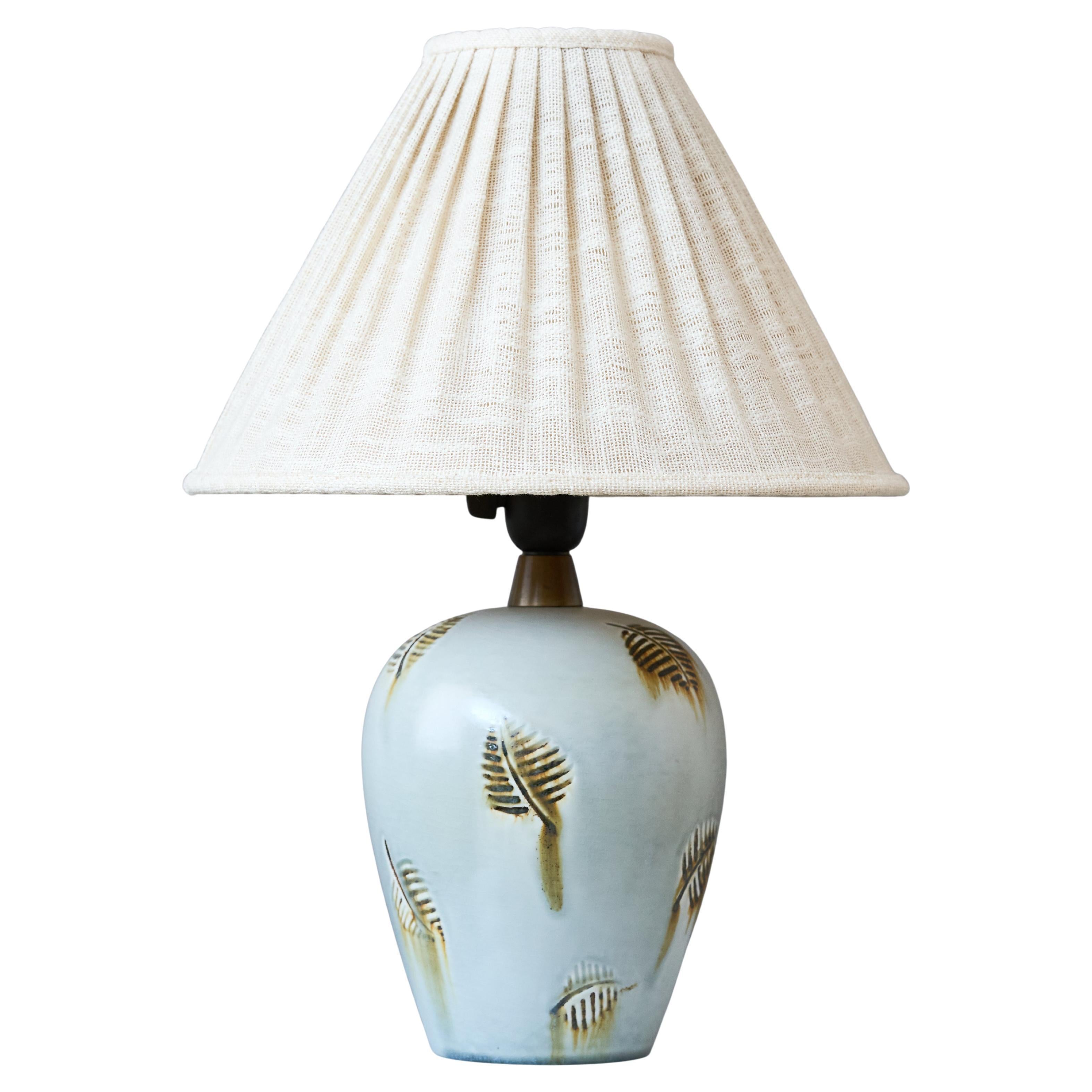 Blue Stoneware Table Lamp by Gertrud Lönegren. Rörstrand, Sweden, 1930s