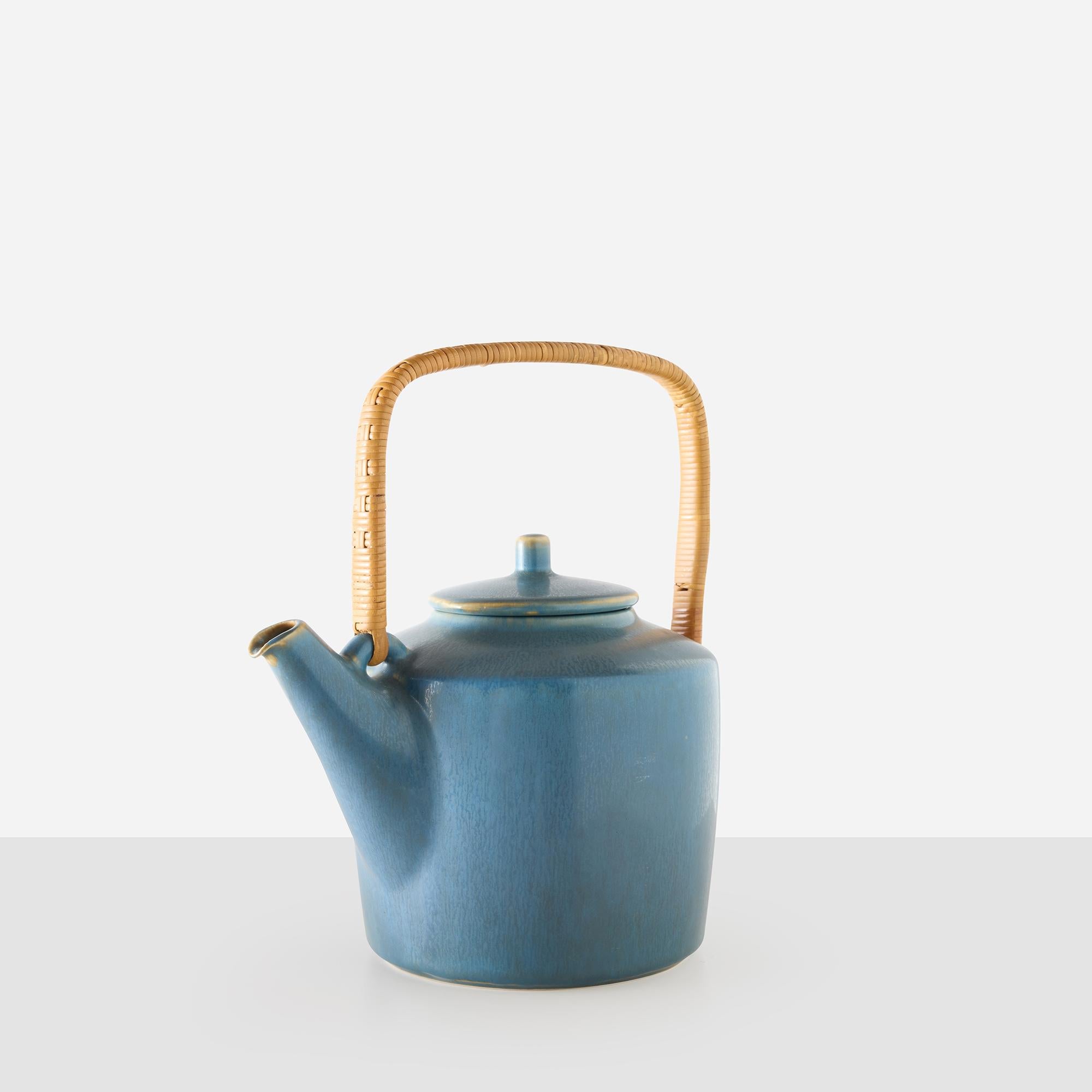 Modern Blue Stoneware Teapot by Palshus For Sale