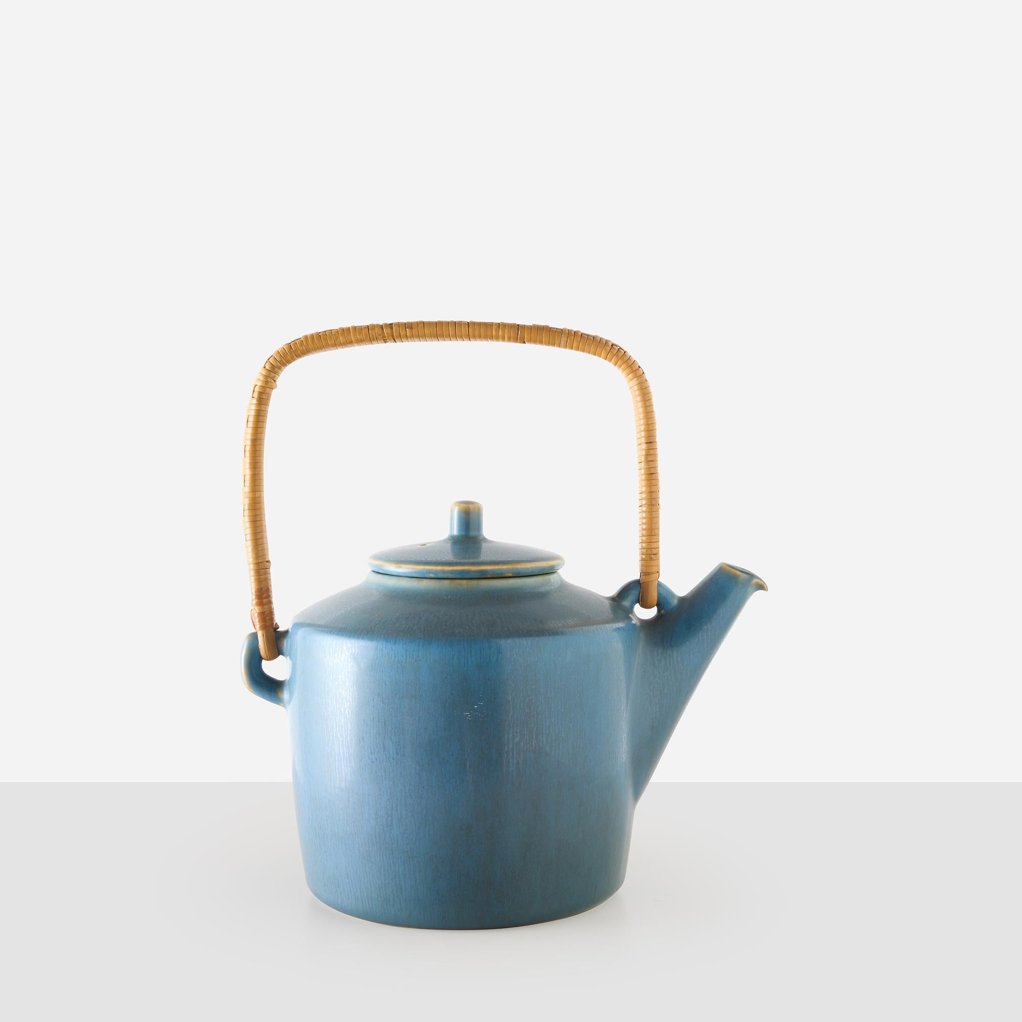 Mid-20th Century Blue Stoneware Teapot by Palshus For Sale