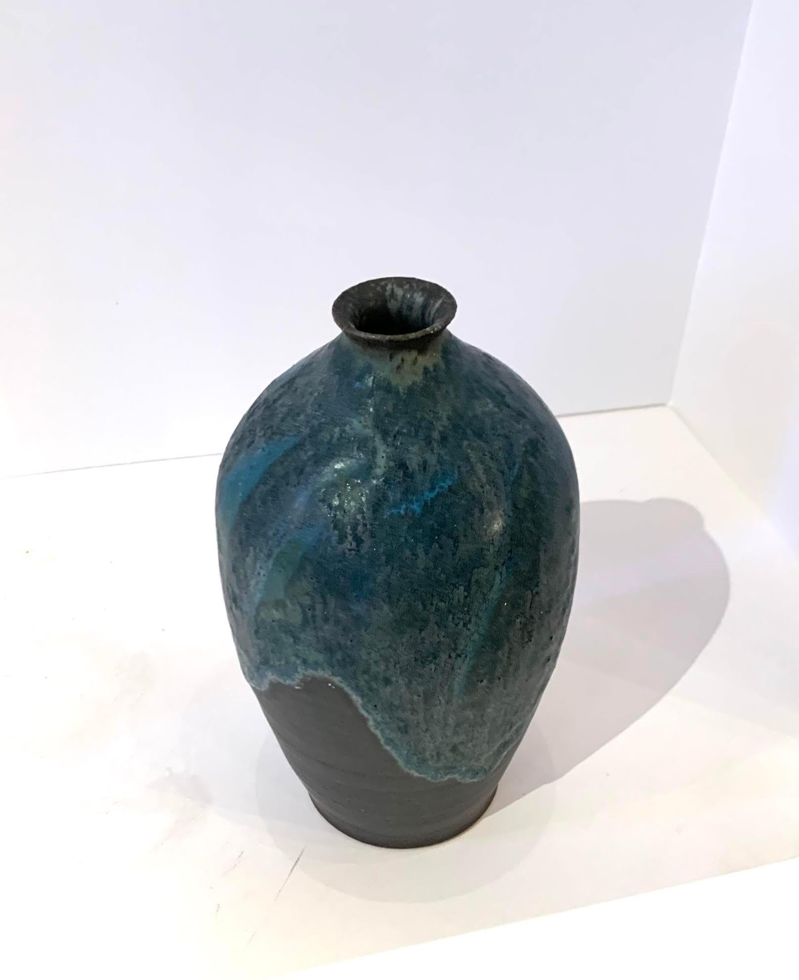 North American Blue Stoneware Vase by American Artist Peter Speliopoulos, U.S.A., Contemporary