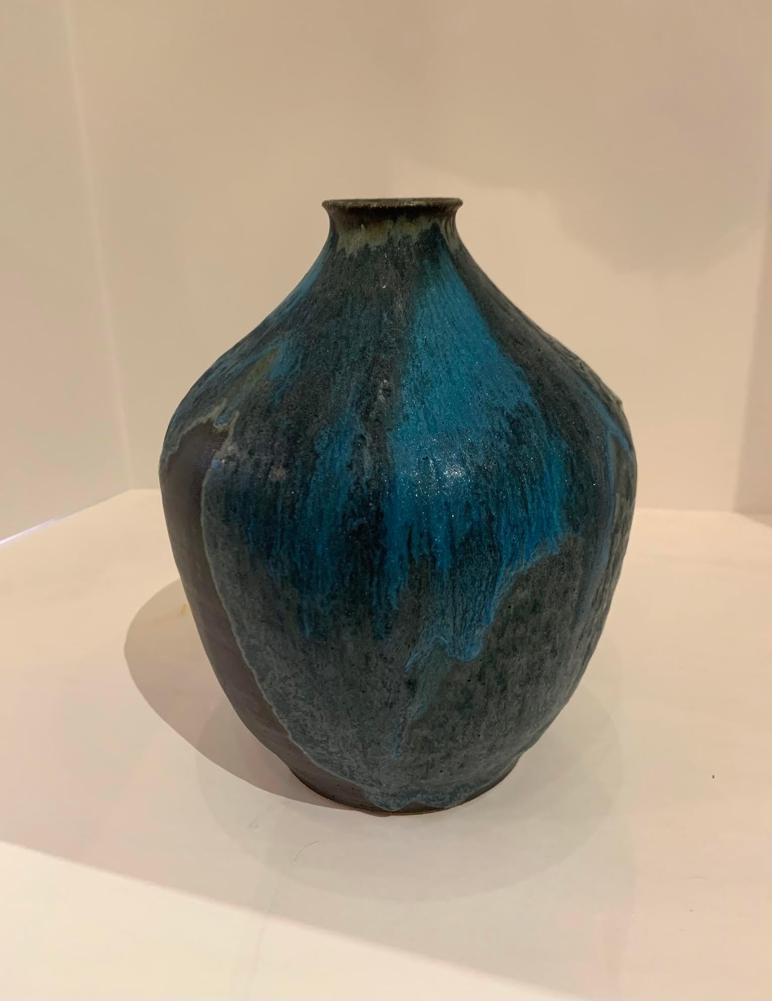 North American Blue Stoneware Vase by American Artist Peter Speliopoulos, U.S.A., Contemporary