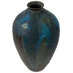 Blue Stoneware Vase by American Artist Peter Speliopoulos, U.S.A., Contemporary