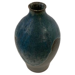 Blue Stoneware Vase by American Artist Peter Speliopoulos, U.S.A., Contemporary