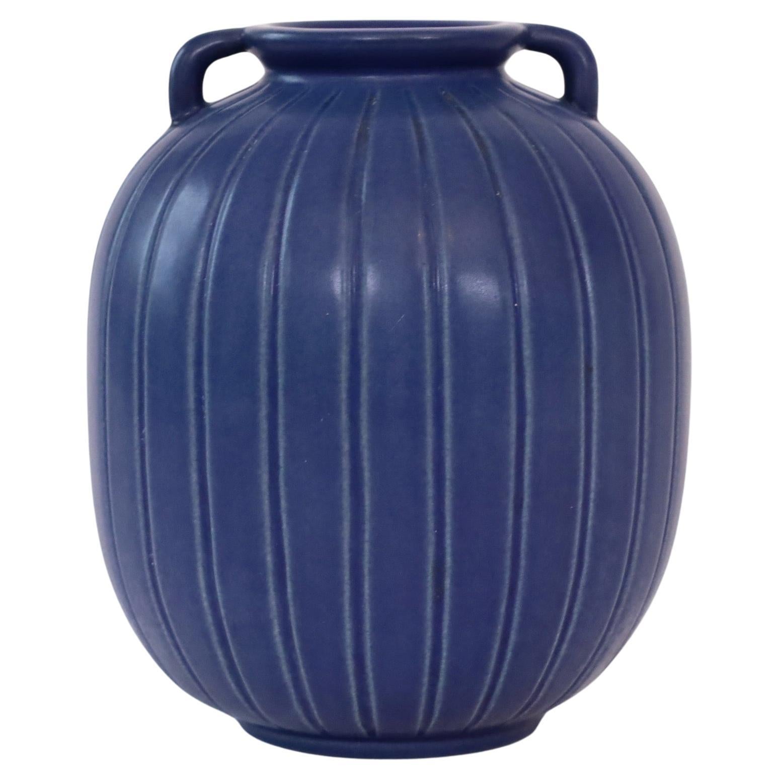Blue stoneware vase by Axel Sorensen for P. Ipsens Enke, 1940s, Denmark For Sale