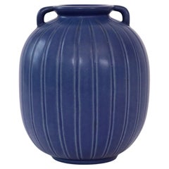 Blue stoneware vase by Axel Sorensen for P. Ipsens Enke, 1940s, Denmark