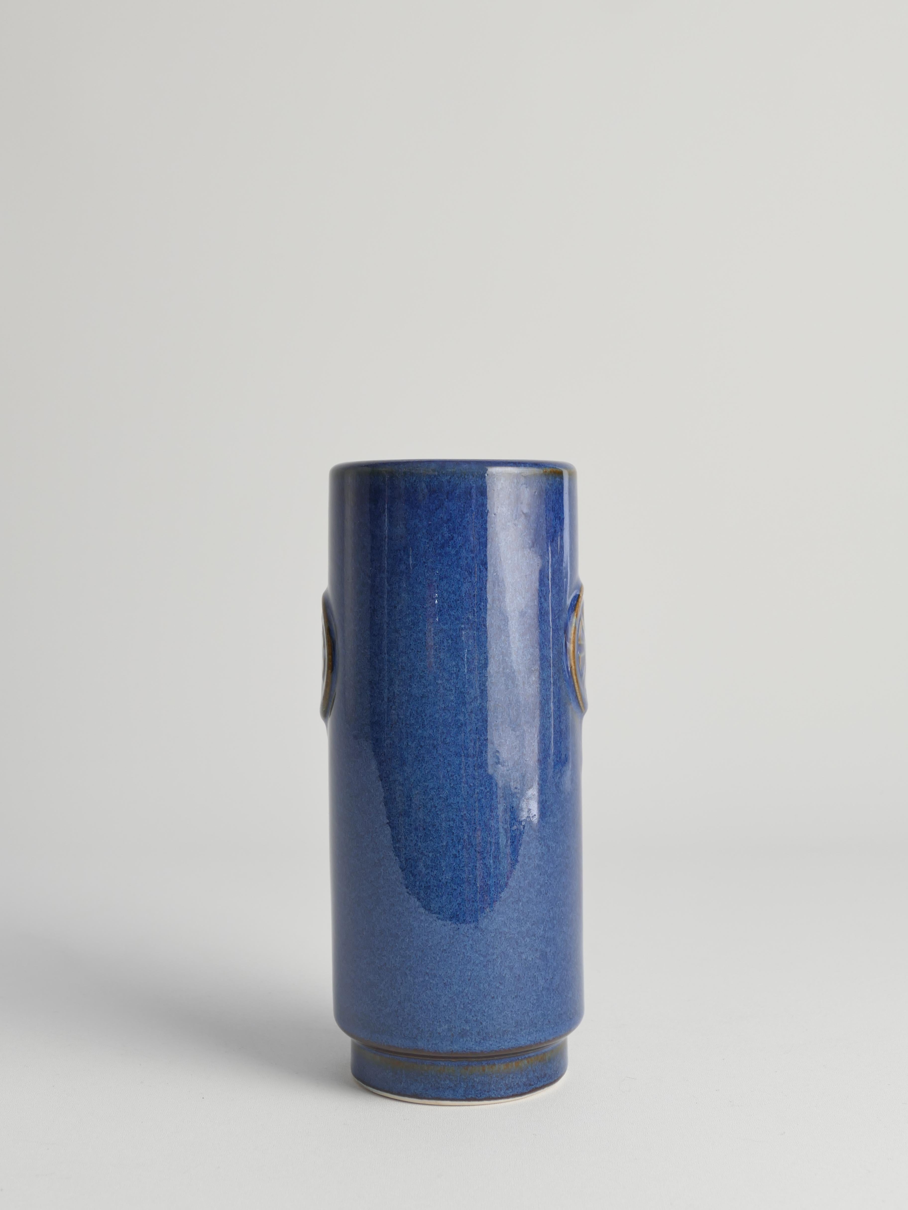 Danish Blue Stoneware Vase from Nordlys Series by Maria Philippi for Søholm, 1960s For Sale