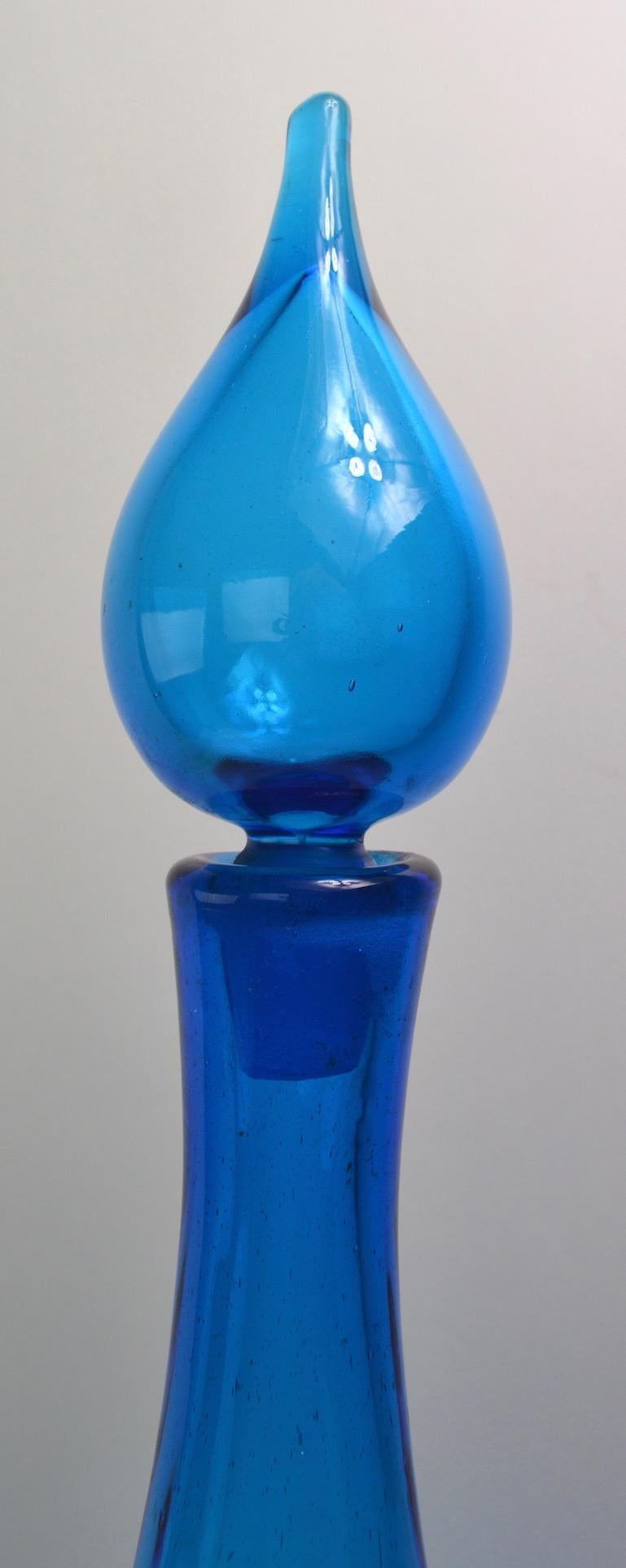 Large blue stoppered bottle by Blenko, in perfect condition.