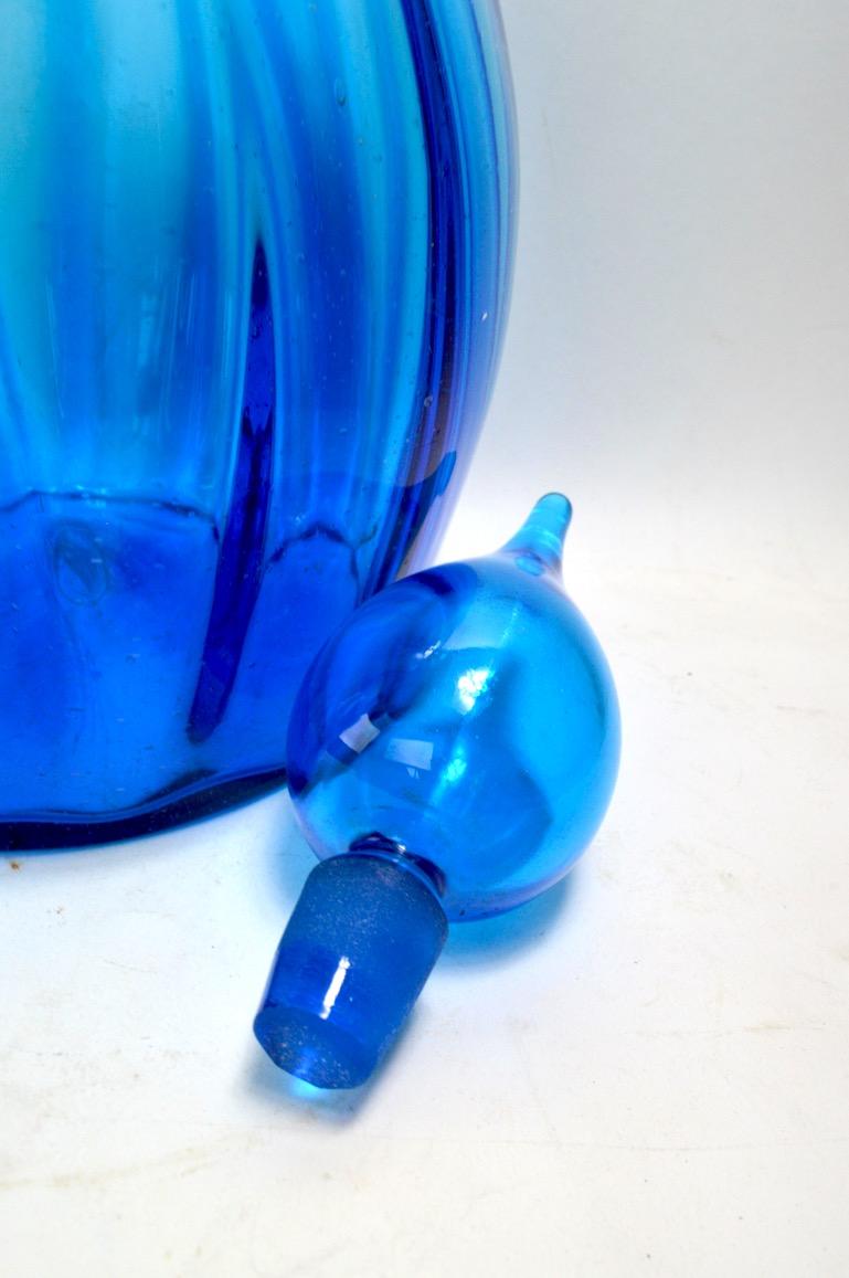 Mid-Century Modern Blue Stoppered Bottle by Blenko