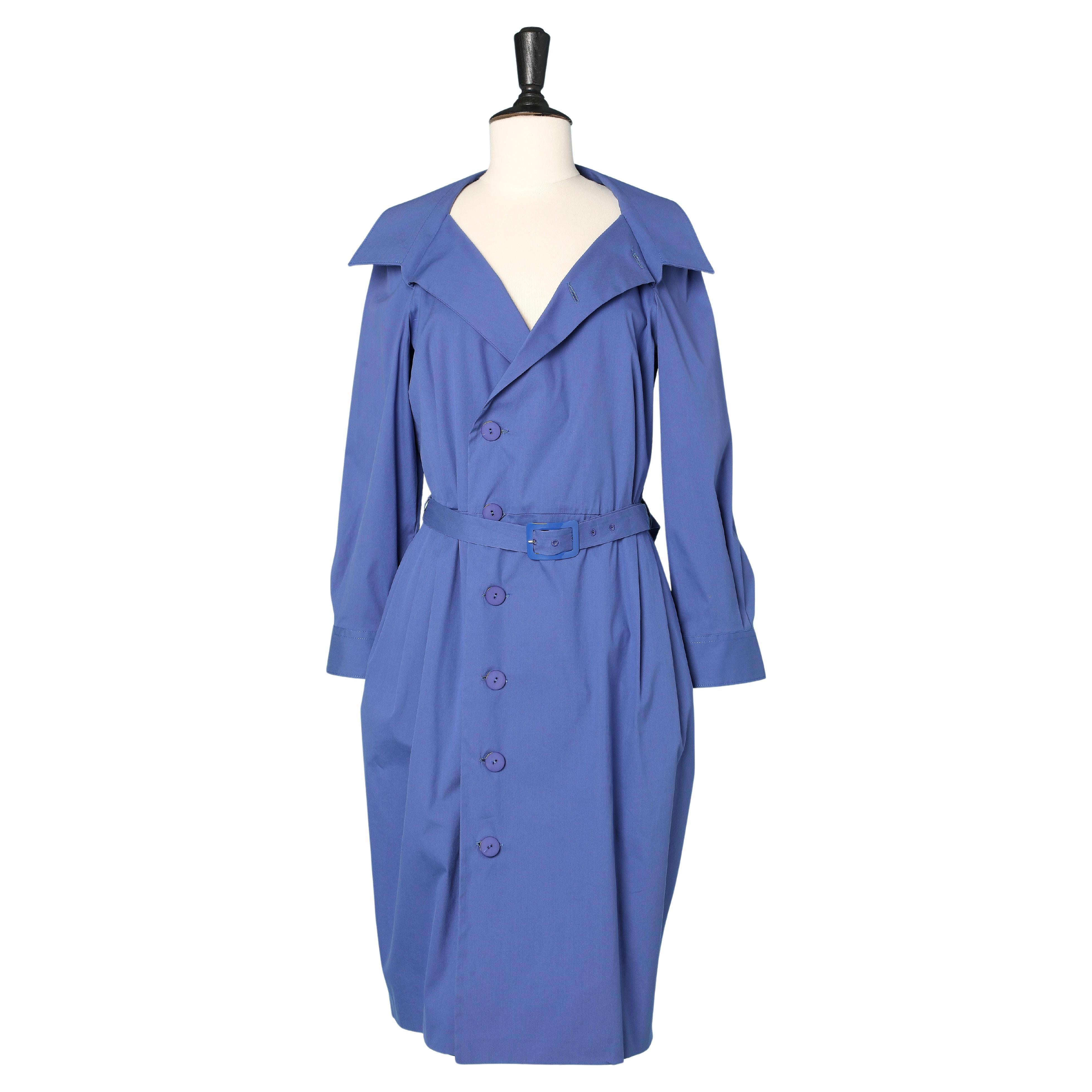 Blue stretch cotton wrap dress Jean-Paul Gaultier Femme For Sale