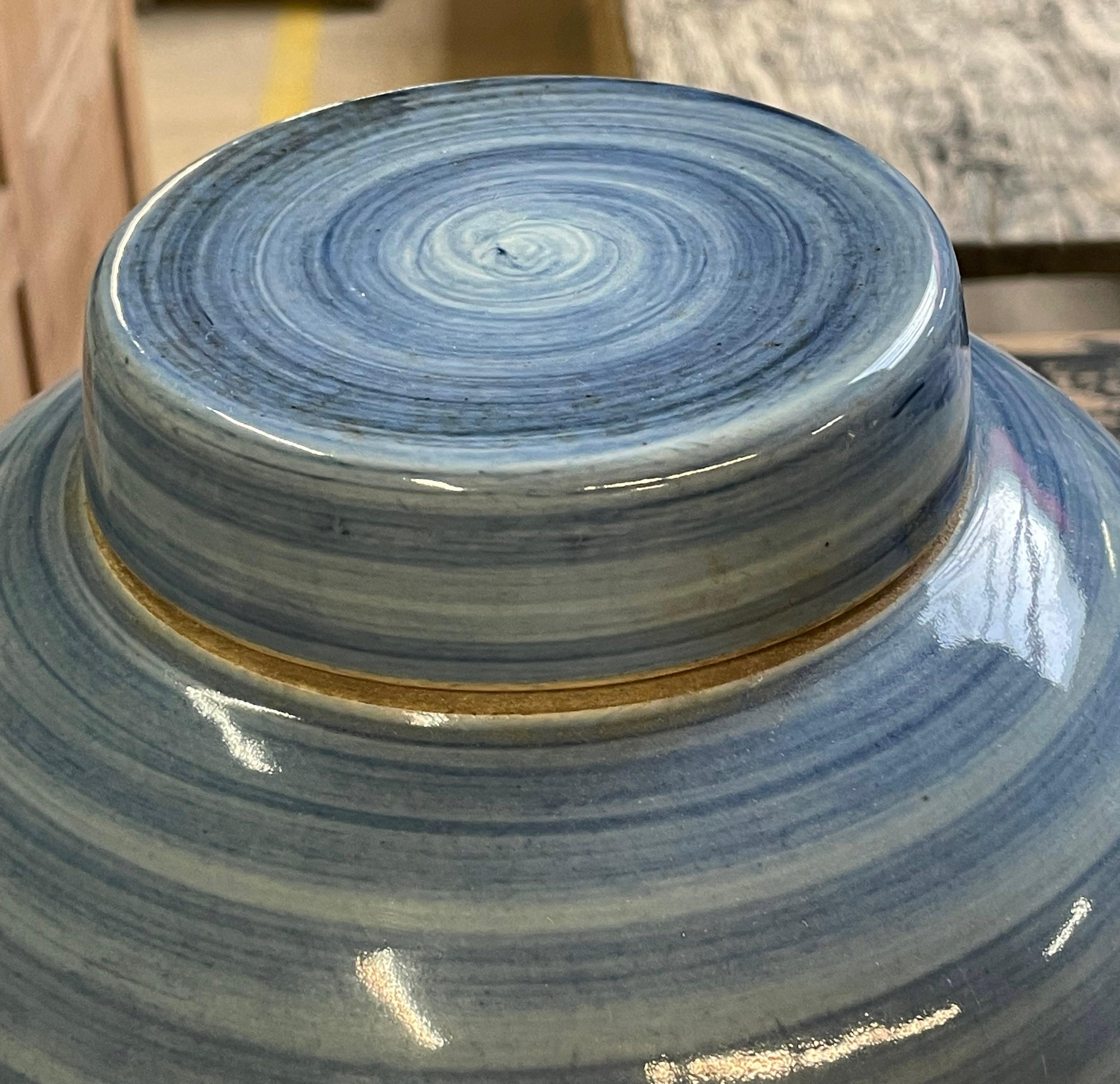 Blue Striated Design Lidded Vase, China, Contemporary In New Condition For Sale In New York, NY