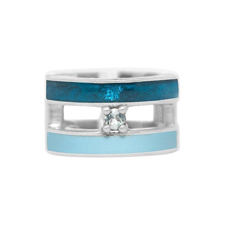 Blue Striped Cuff Earring with Topaz