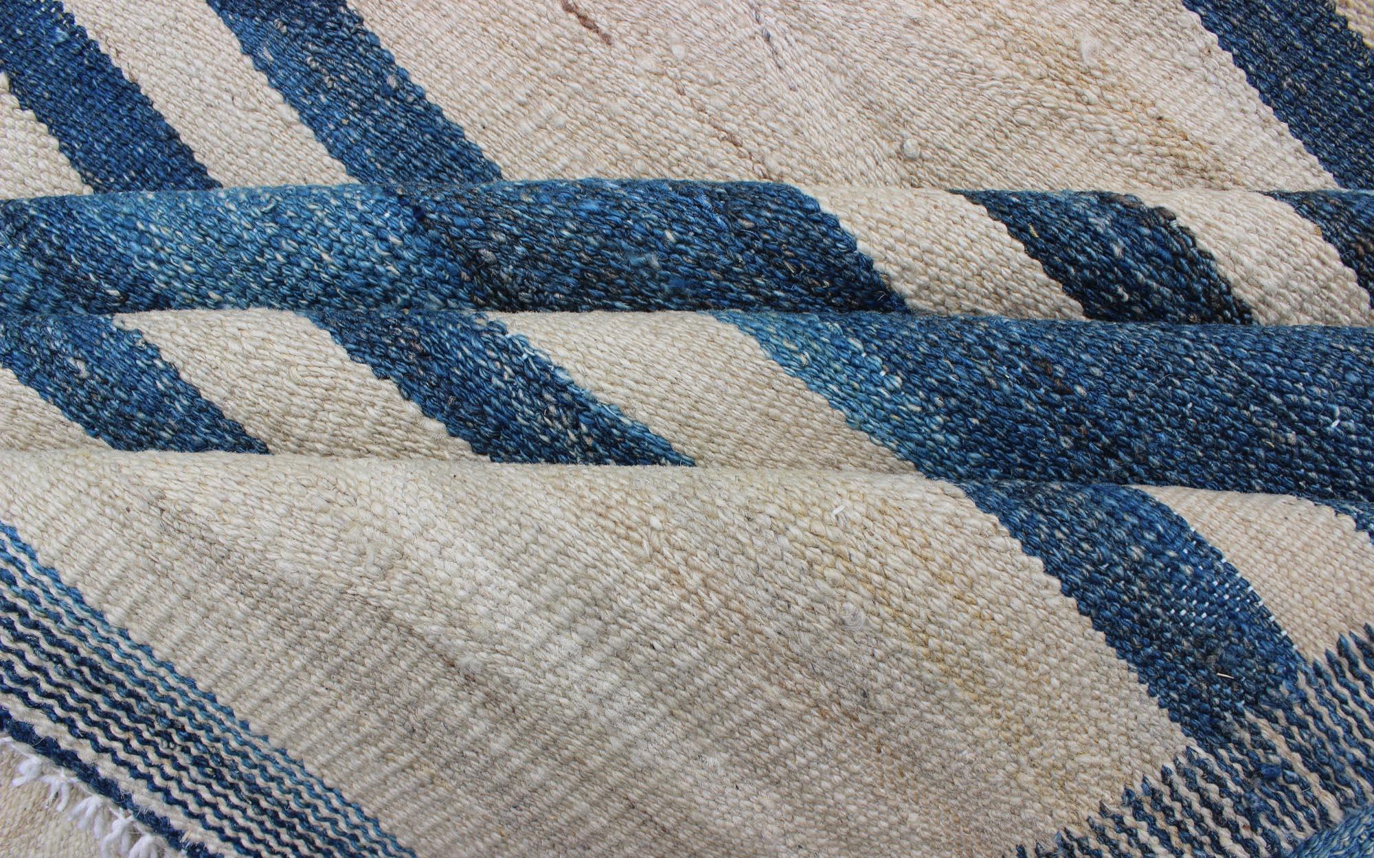 Blue Striped Design Flat-Weave Kilim Rug Versatile for Interiors In New Condition In Atlanta, GA