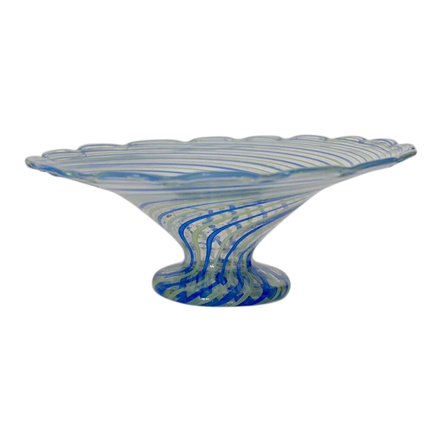 20th Century Italian Blue Striped Murano Sweet Meat Dish For Sale