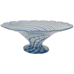 Antique Italian Blue Striped Murano Sweet Meat Dish