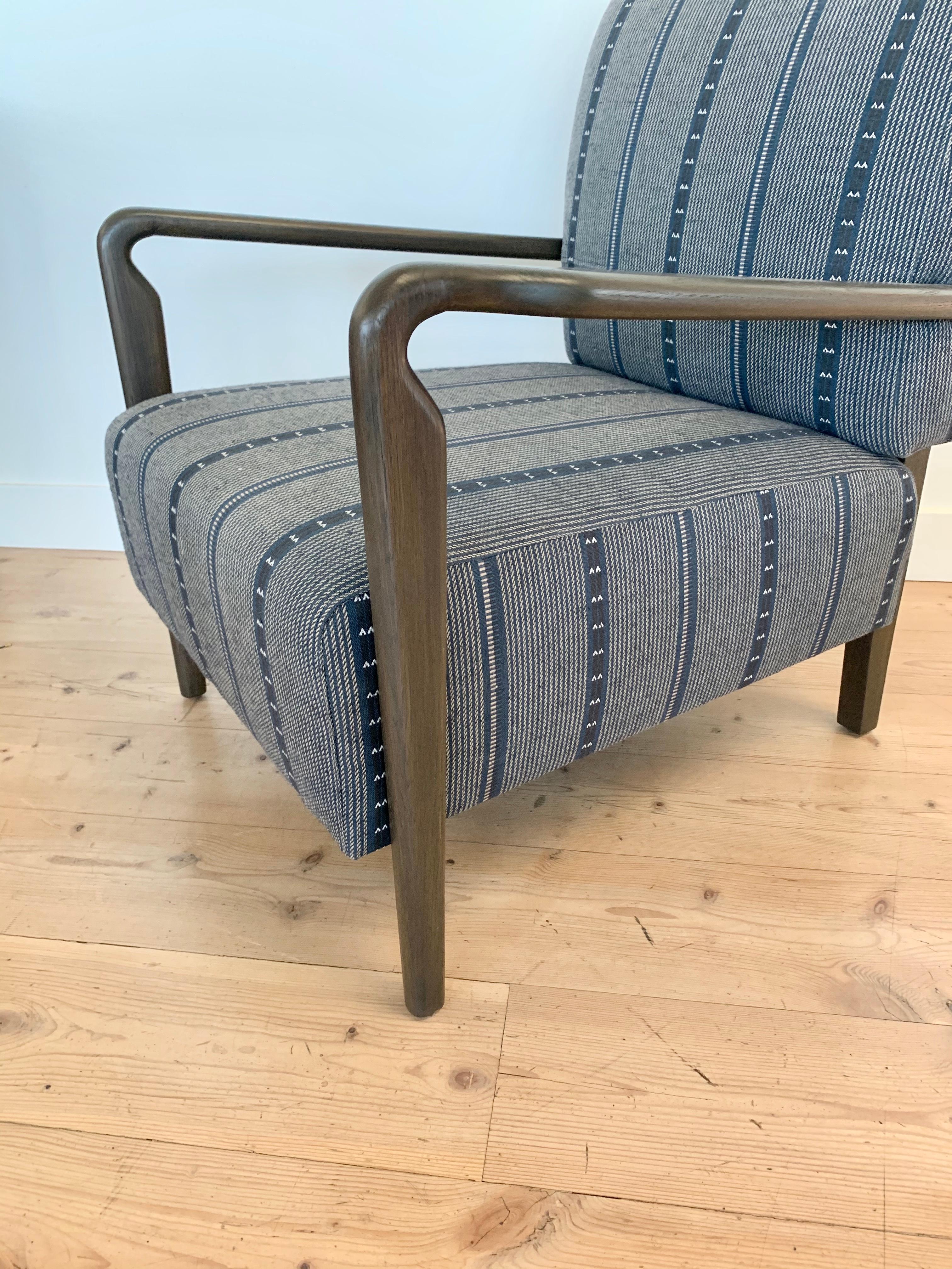 Carved Blue Striped Niguel Lounge Chair by Lawson-Fenning, in Stock