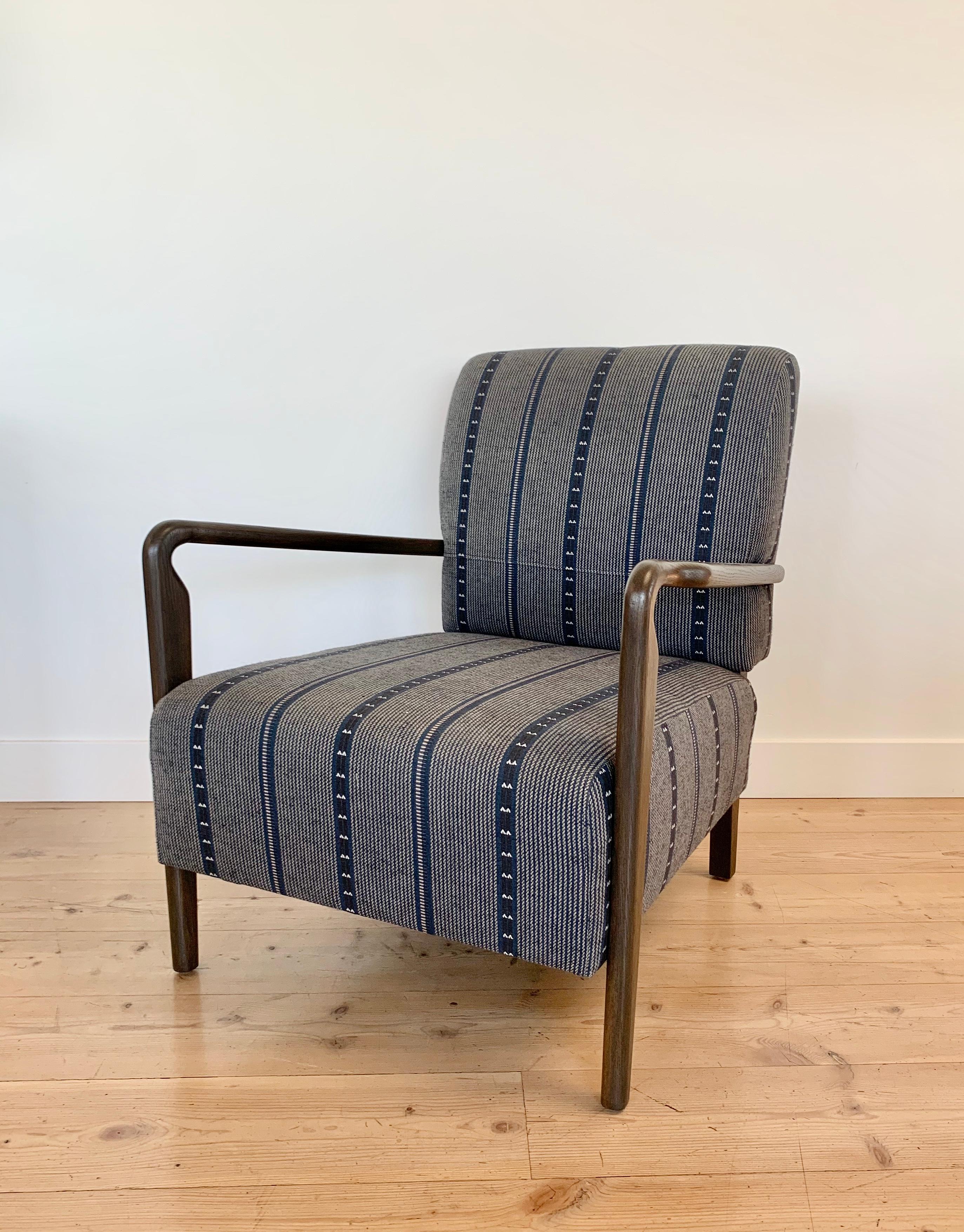 Blue Striped Niguel Lounge Chair by Lawson-Fenning, in Stock In New Condition In Los Angeles, CA