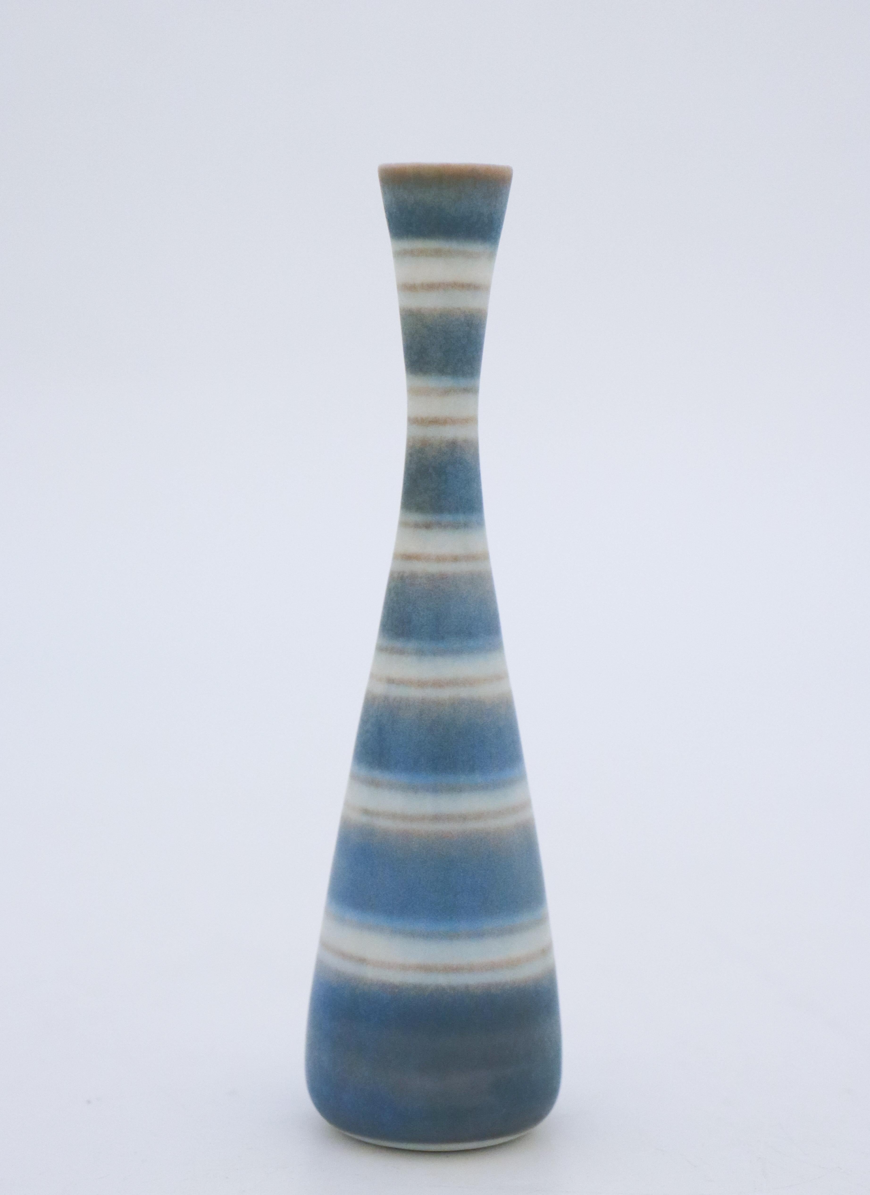 Swedish Blue Striped Vase Gunnar Nylund, Rörstrand, 1950s Mid Century Vintage