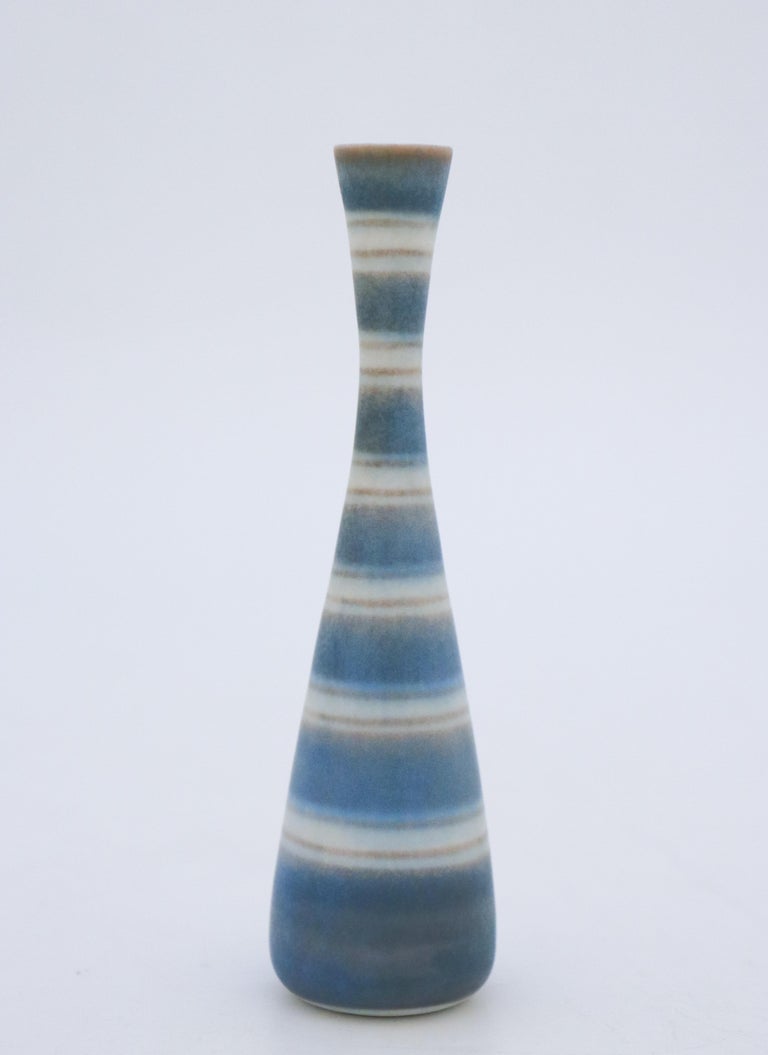 Swedish Blue Striped Vase Gunnar Nylund, Rörstrand, 1950s Mid Century Vintage For Sale