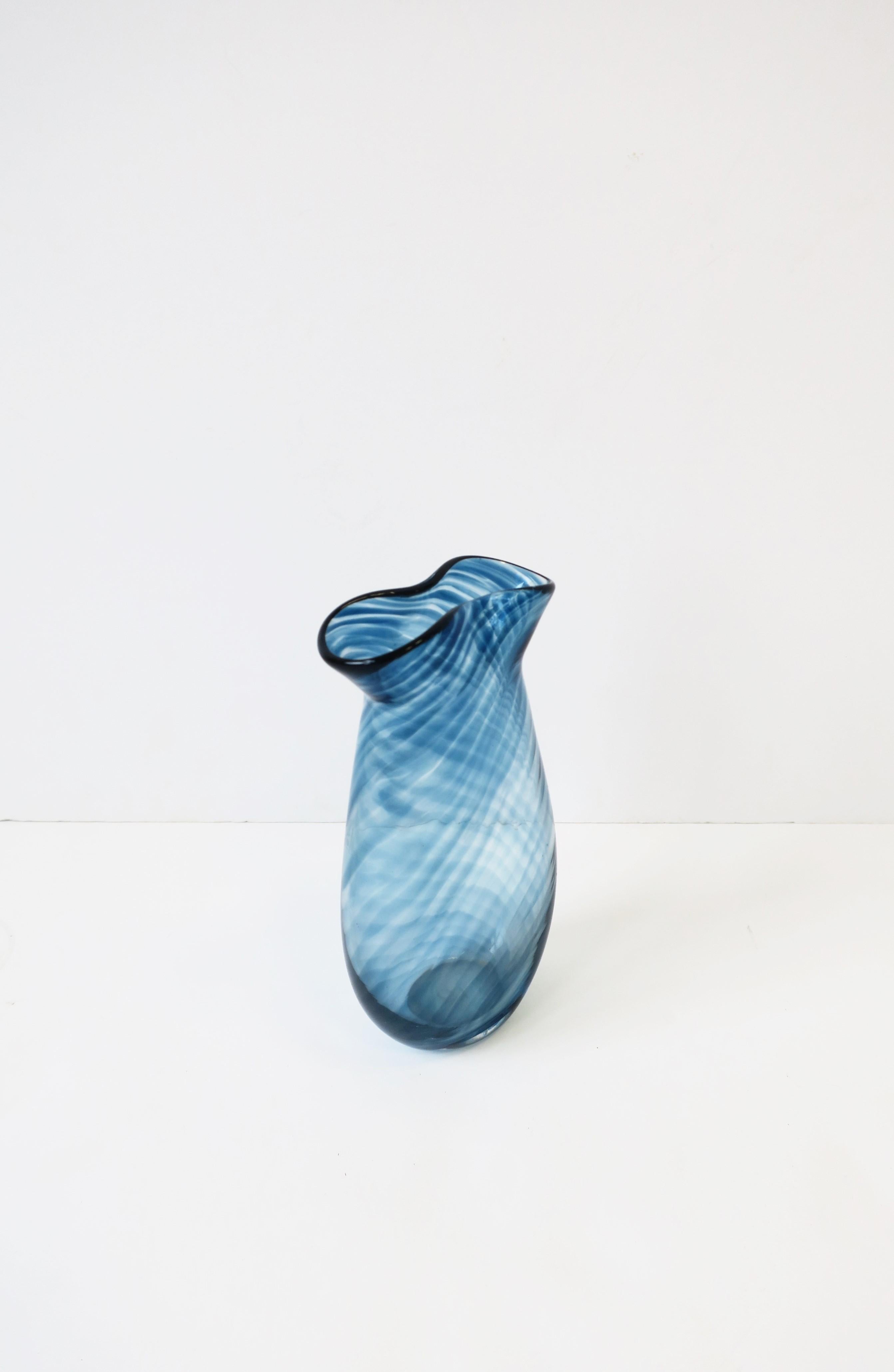 Blue Studio Art Glass Vase, Signed 7