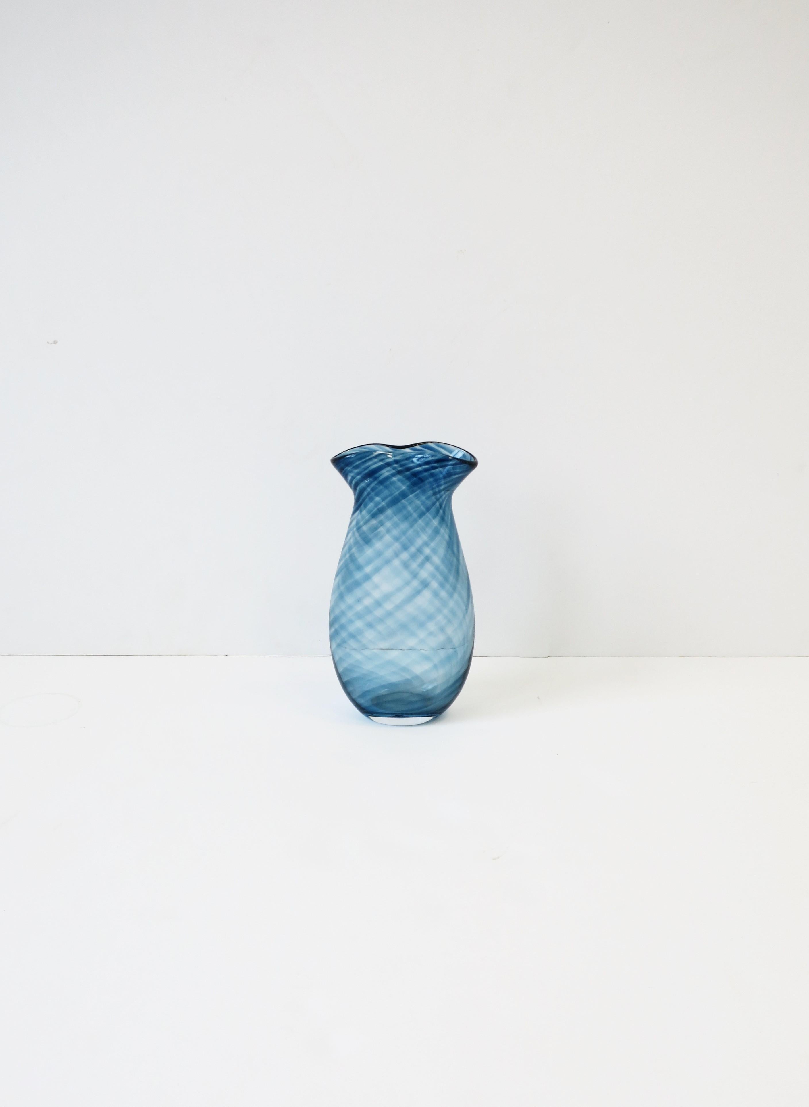 Blue Studio Art Glass Vase, Signed In Excellent Condition In New York, NY