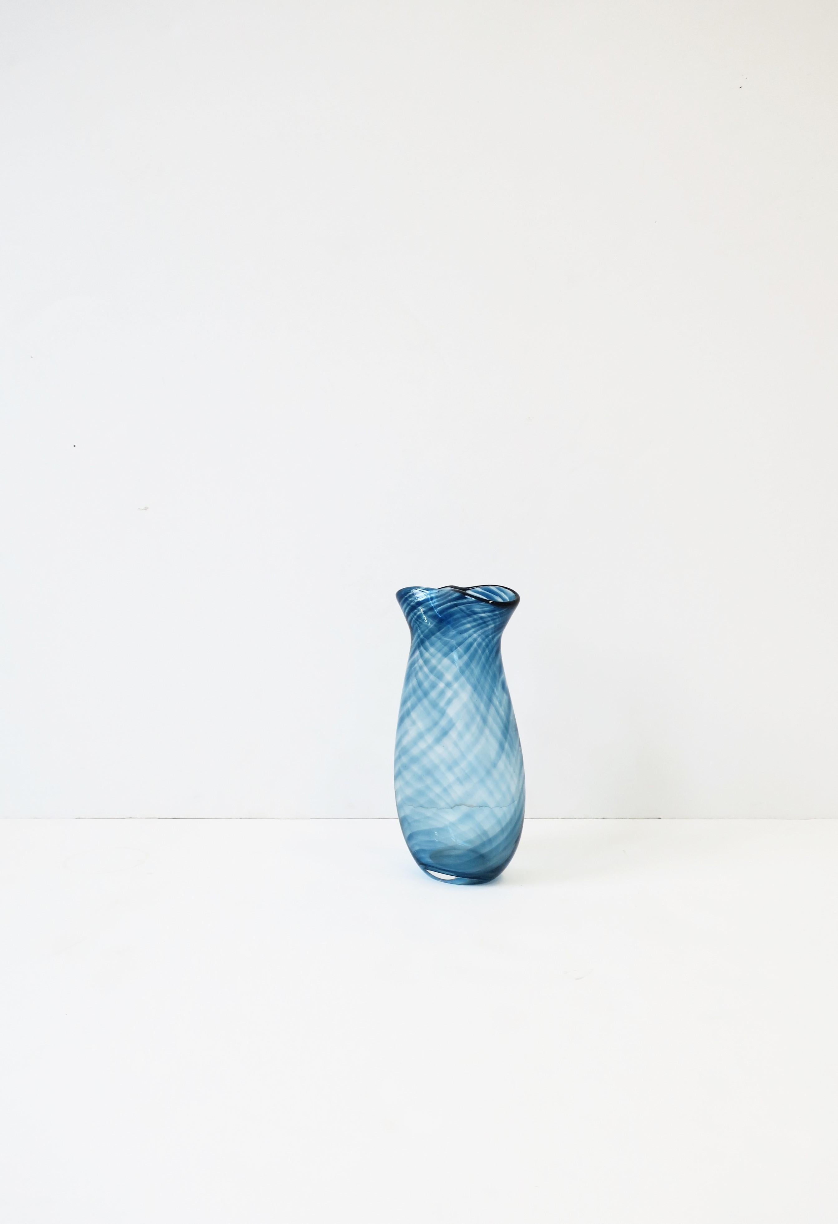 Contemporary Blue Studio Art Glass Vase, Signed