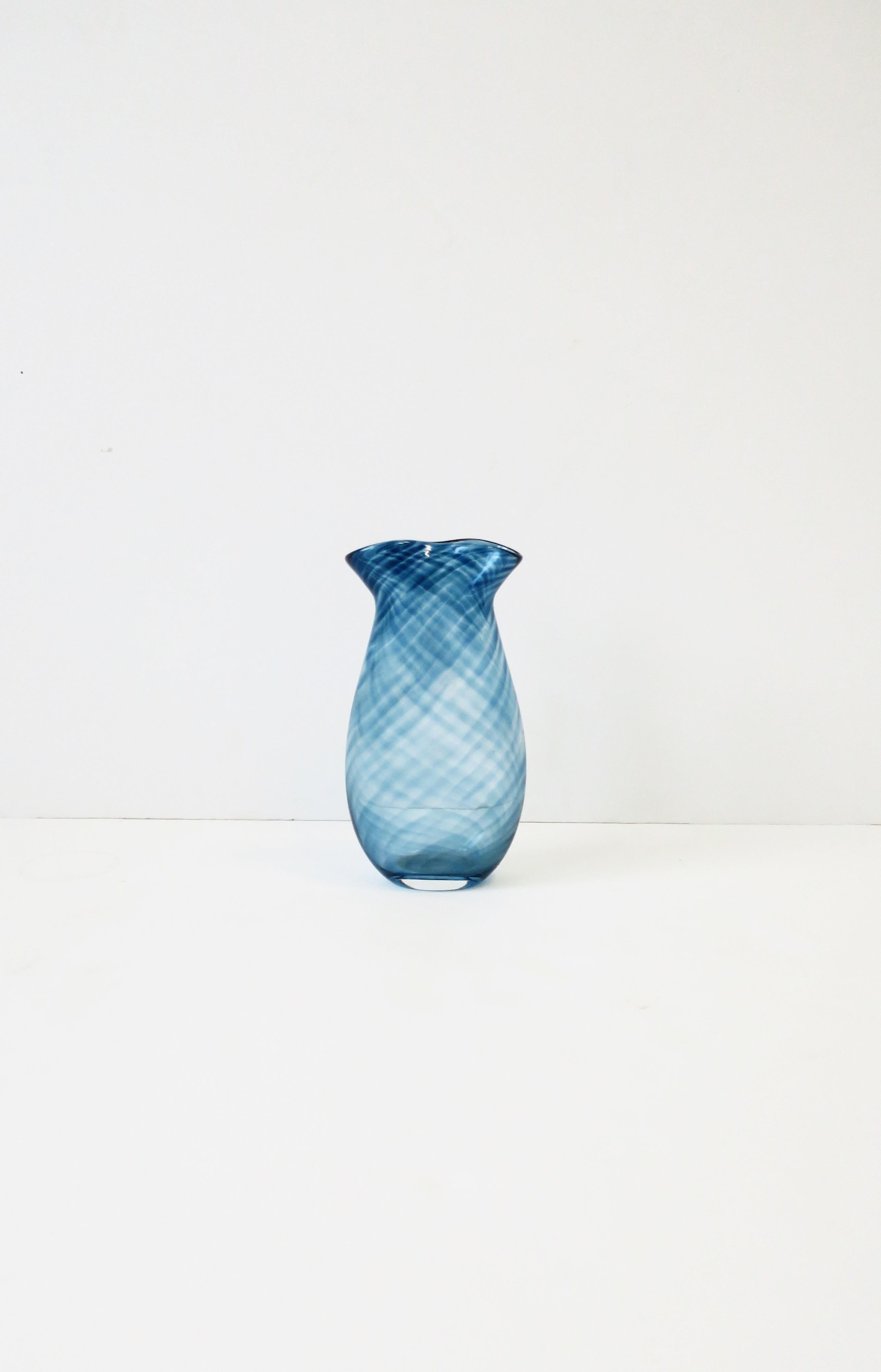 Blue Studio Art Glass Vase, Signed 5