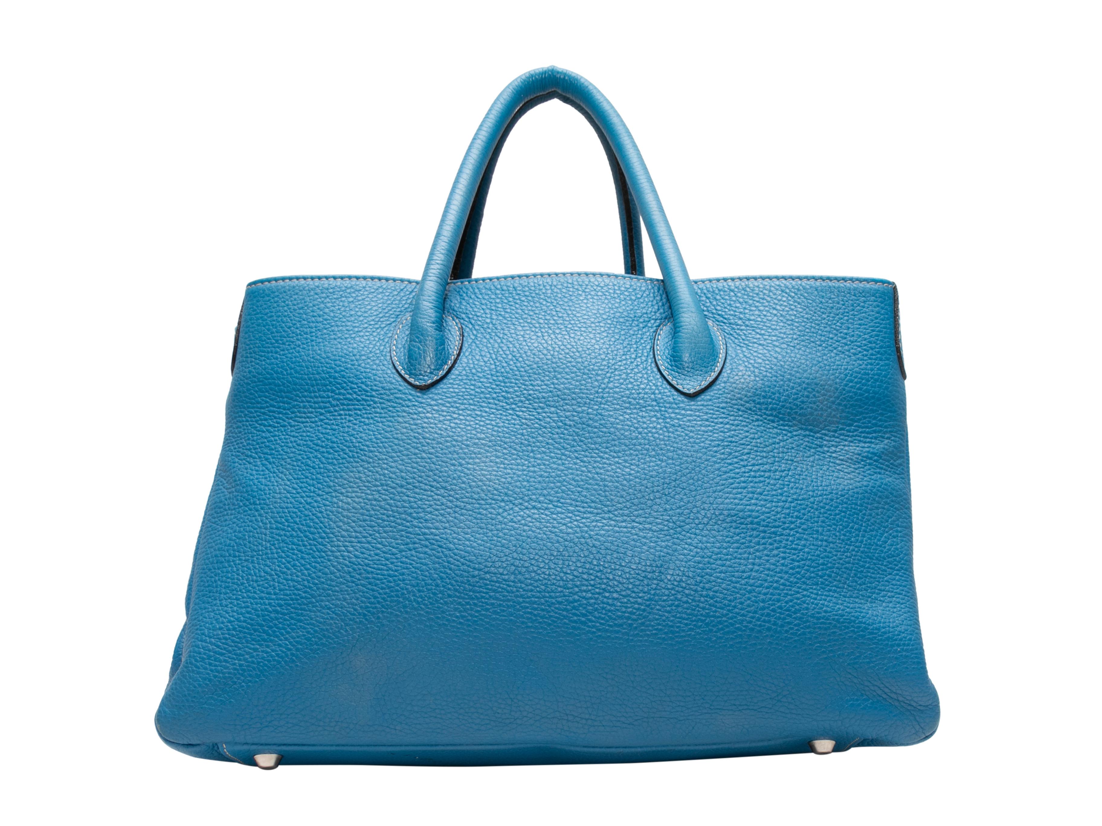 Blue Suarez Leather Crossbody Tote Bag In Good Condition For Sale In New York, NY
