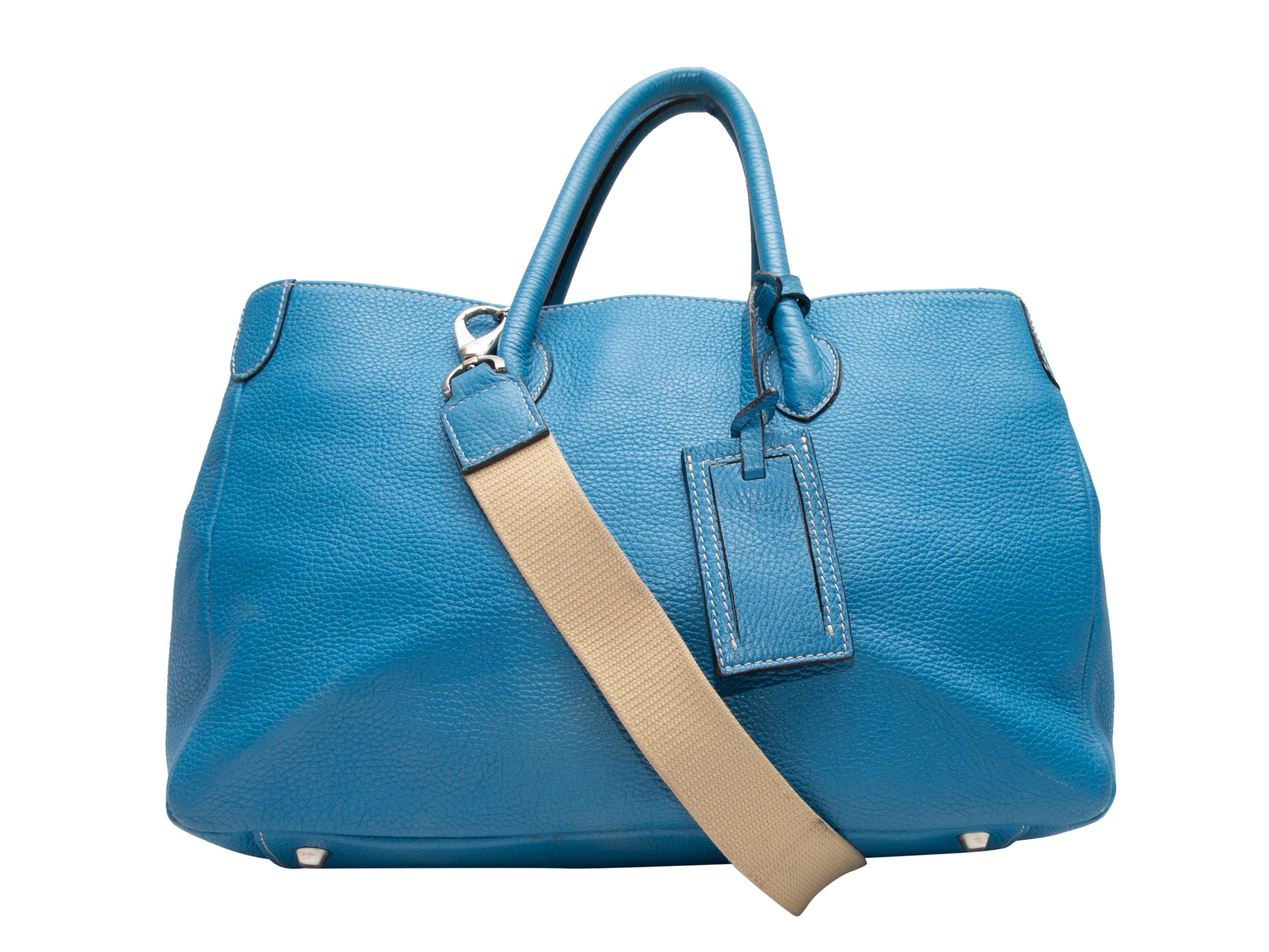 Women's or Men's Blue Suarez Leather Crossbody Tote Bag For Sale