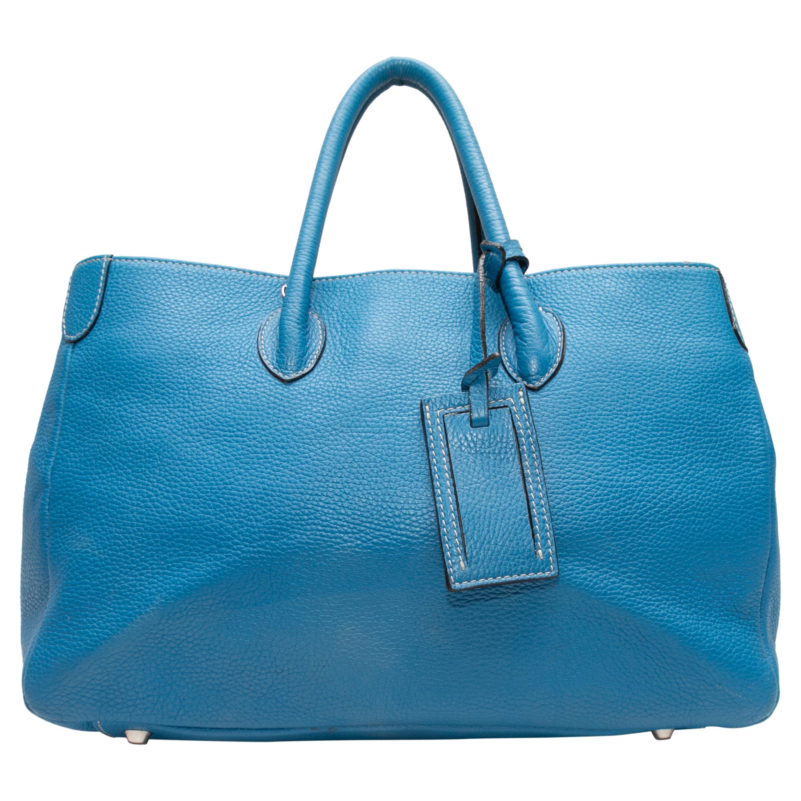 Blue Suarez Leather Crossbody Tote Bag For Sale
