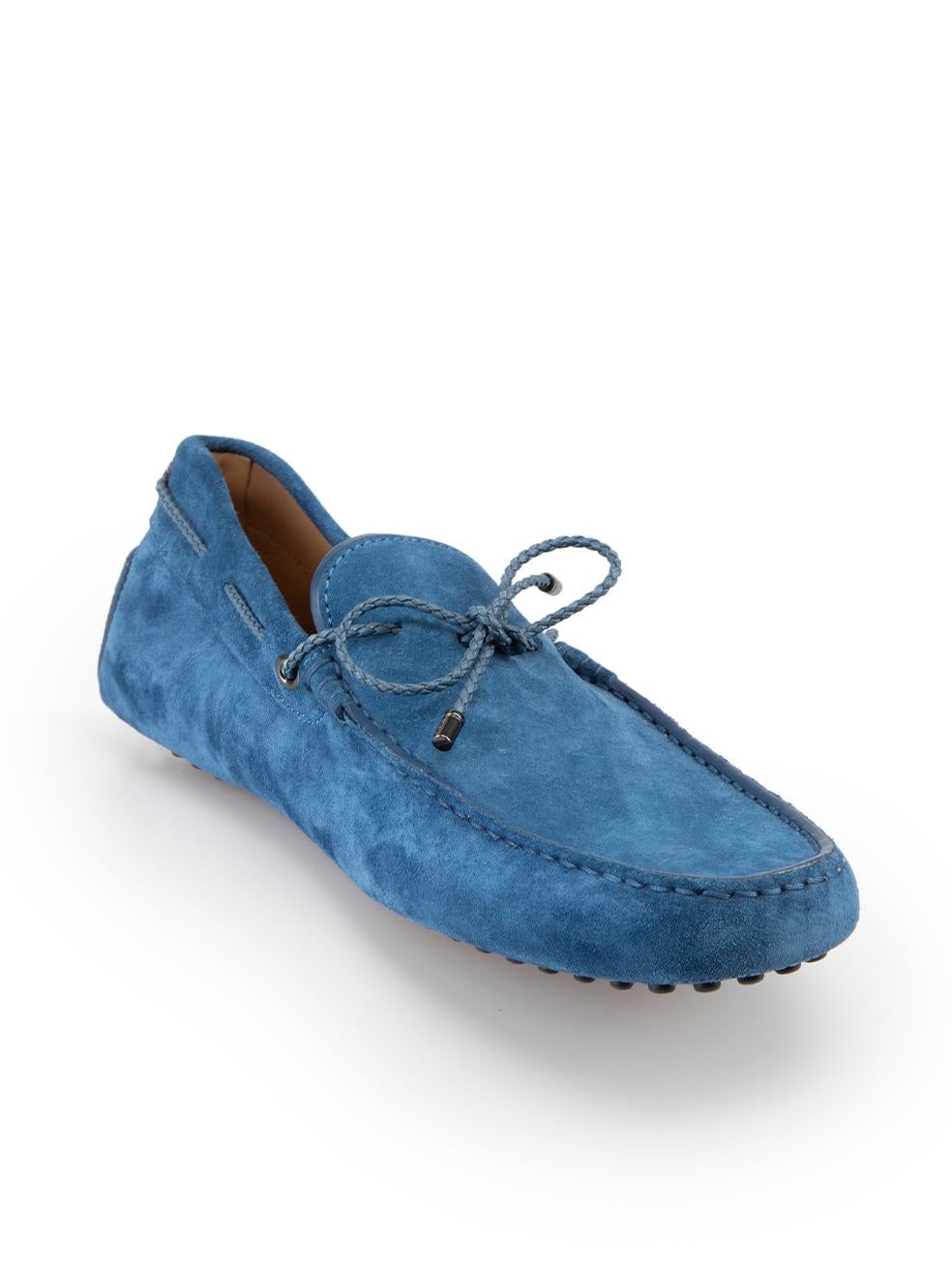 CONDITION is Good. Minor wear to loafers is evident. Light wear along suede on this used Tod's designer resale item



Details


Unisex

Blue

Suede

Slip on loafers

Square toe

Flat heel

Braided bow strap detail





Made in